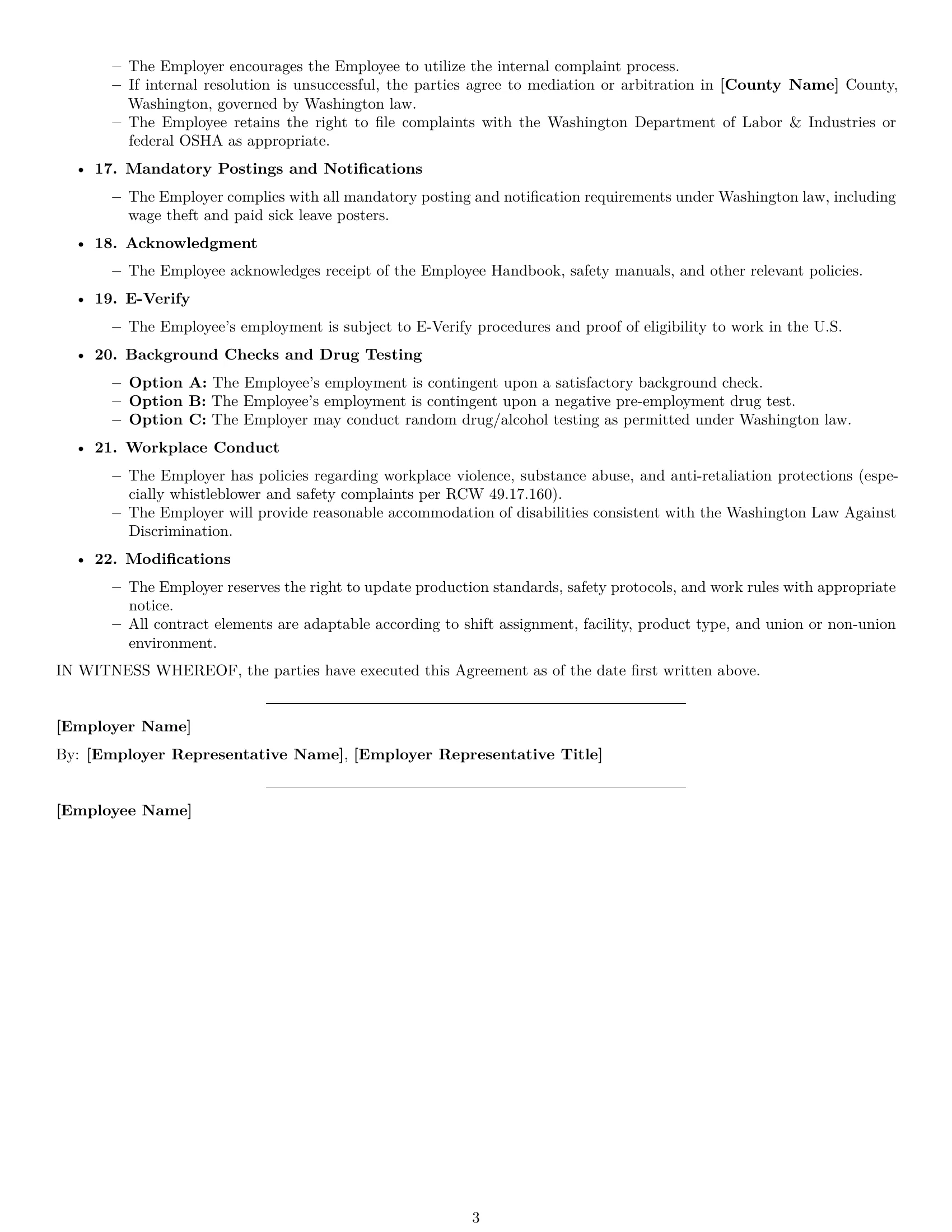 Preview page 3 of Free Washington production worker employment contract template