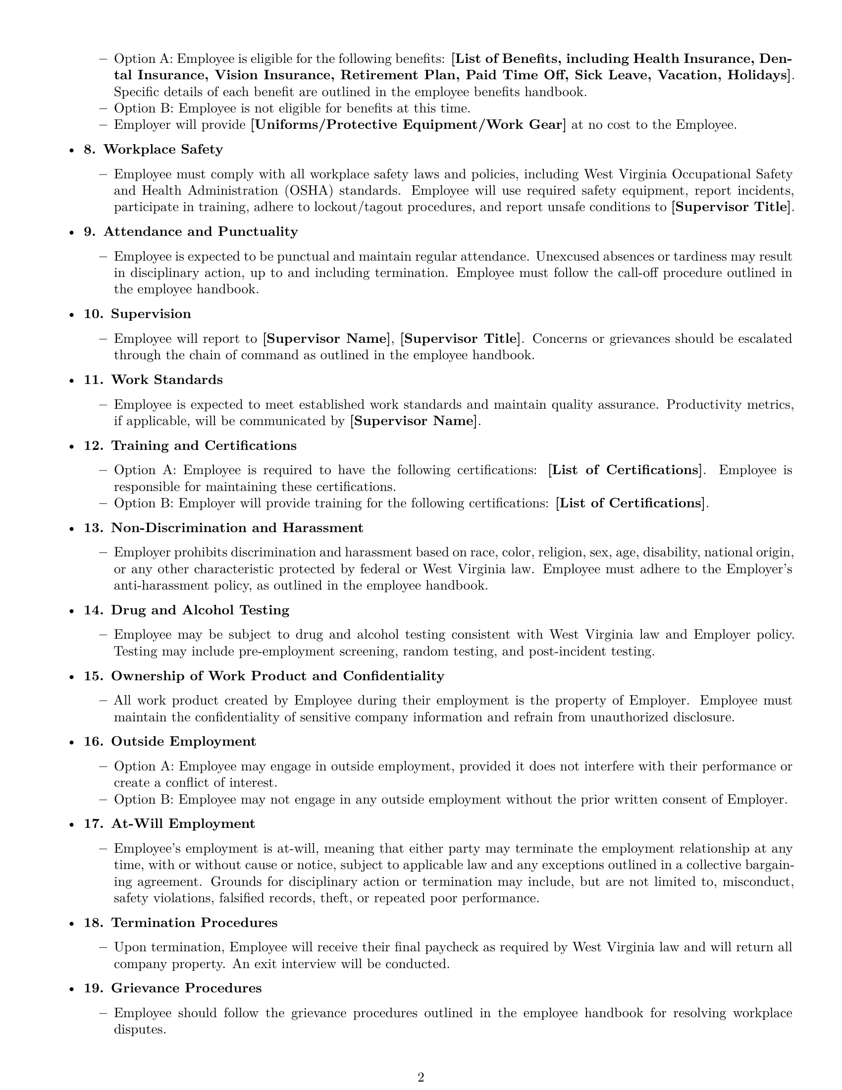 Preview page 2 of Free West Virginia production worker employment contract template