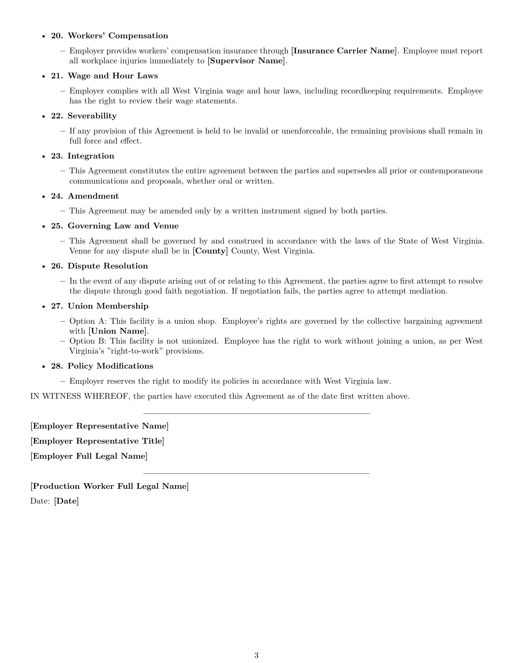 Preview page 3 of Free West Virginia production worker employment contract template