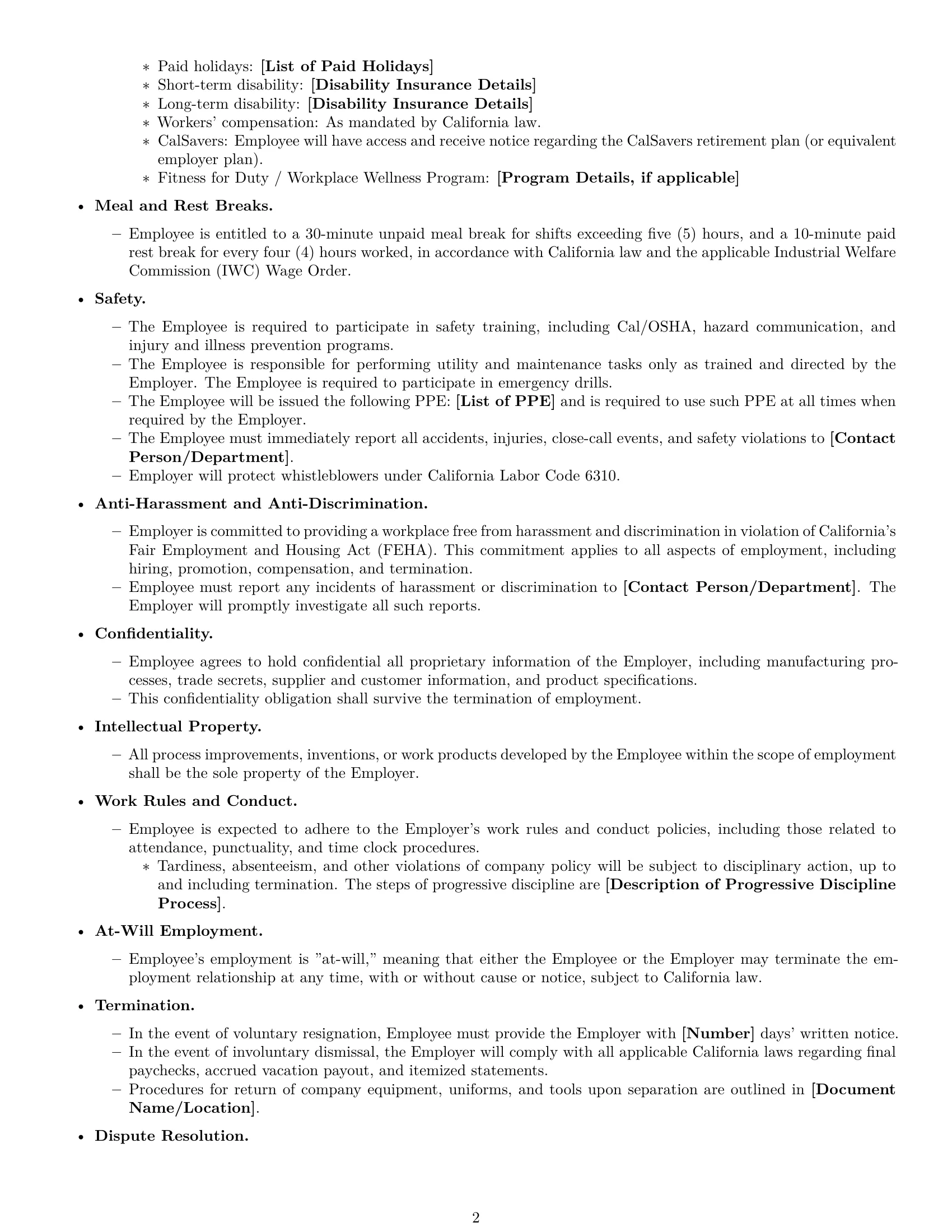 Preview page 2 of Free California production worker employment contract template