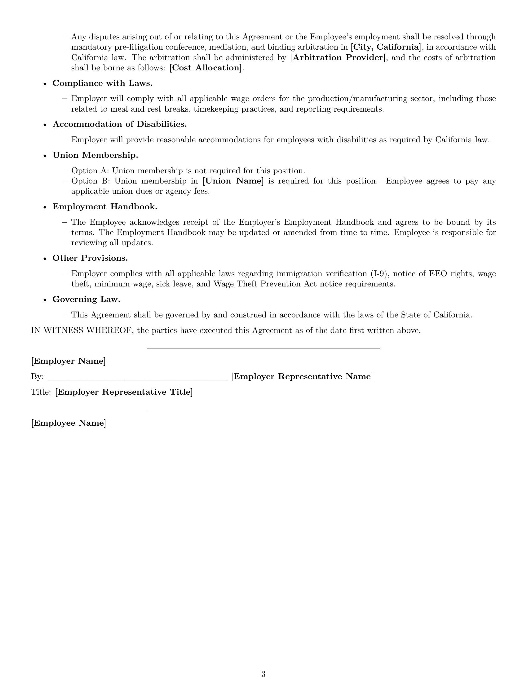 Preview page 3 of Free California production worker employment contract template