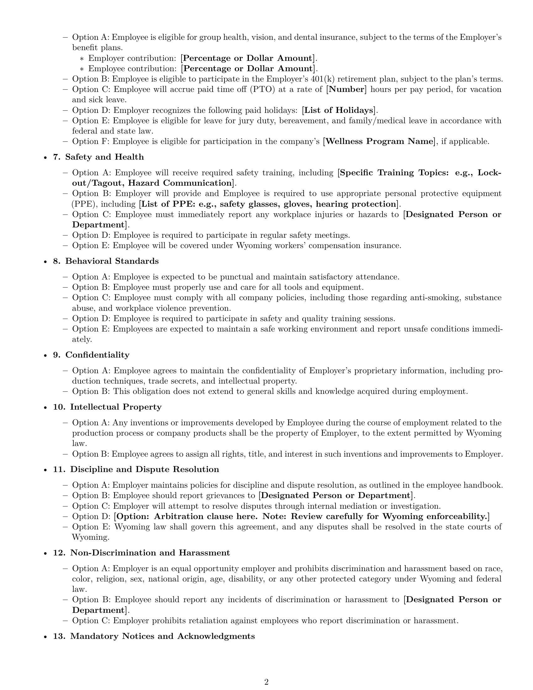 Preview page 2 of Free Wyoming production worker employment contract template