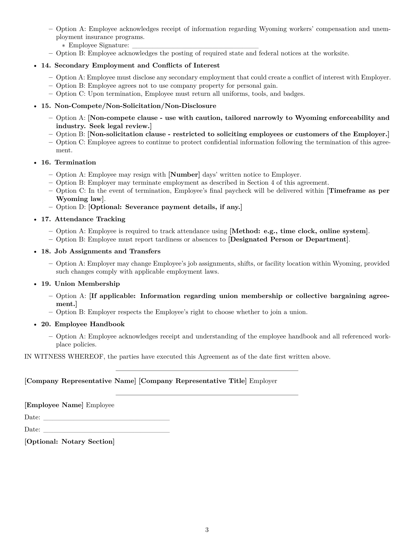 Preview page 3 of Free Wyoming production worker employment contract template