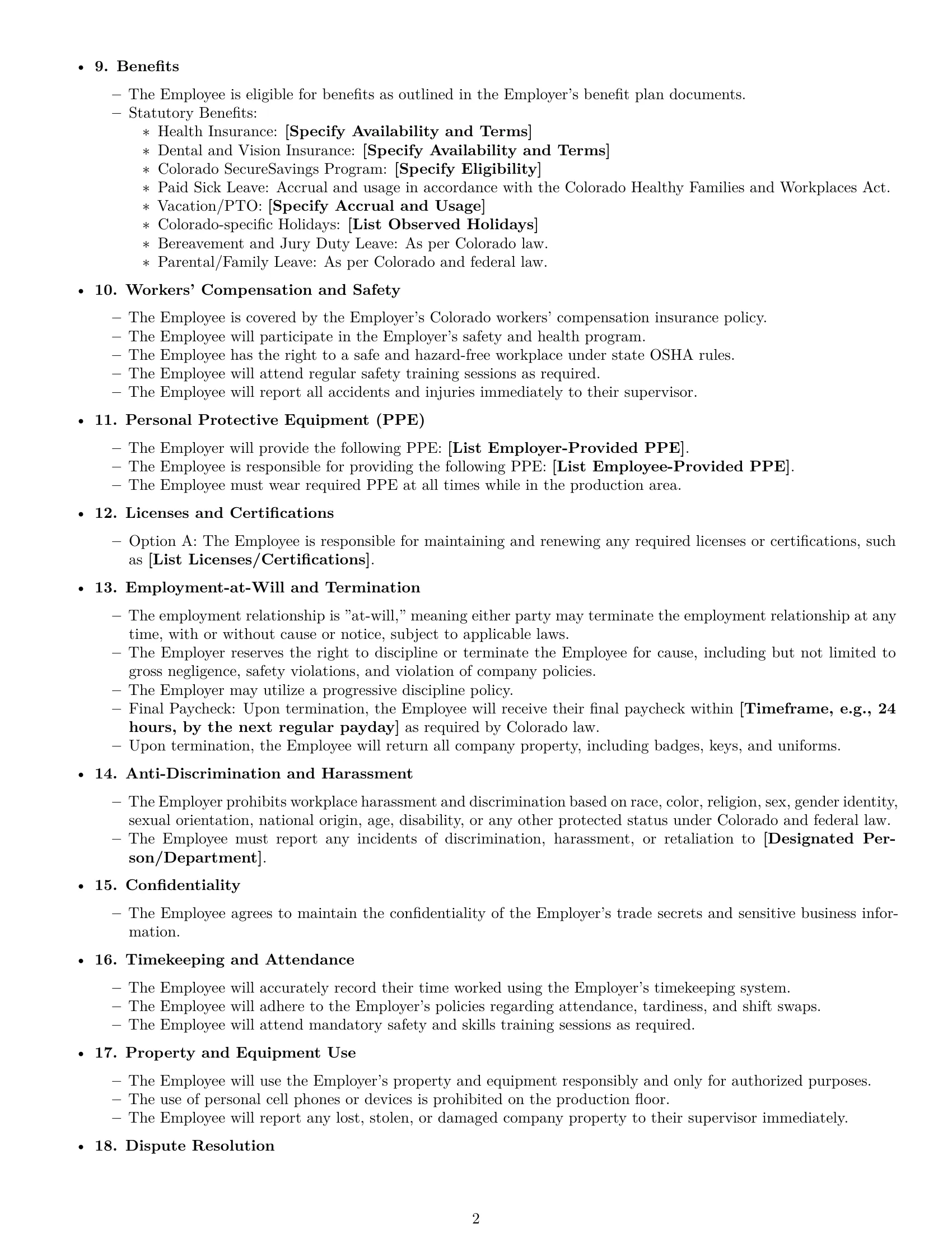 Preview page 2 of Free Colorado production worker employment contract template