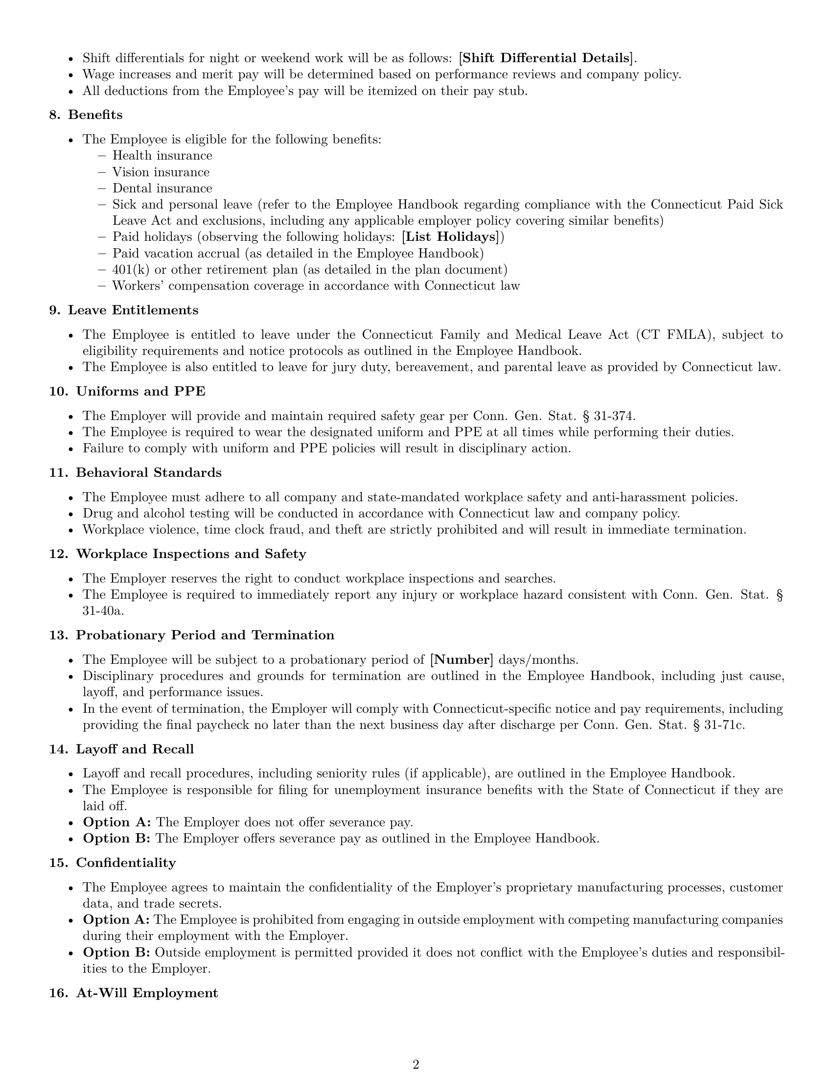 Preview page 2 of Free Connecticut production worker employment contract template