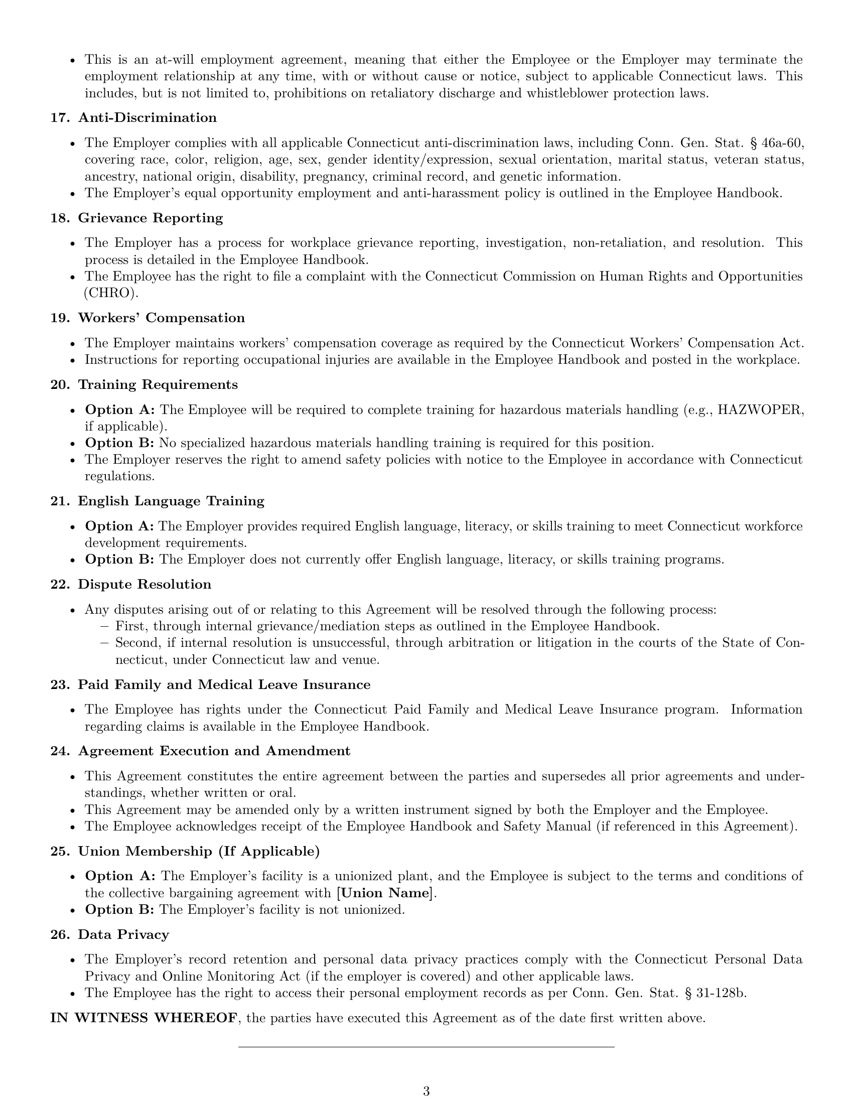 Preview page 3 of Free Connecticut production worker employment contract template