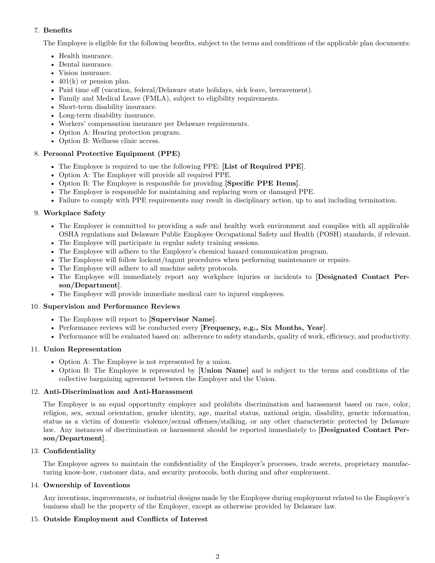 Preview page 2 of Free Delaware production worker employment contract template