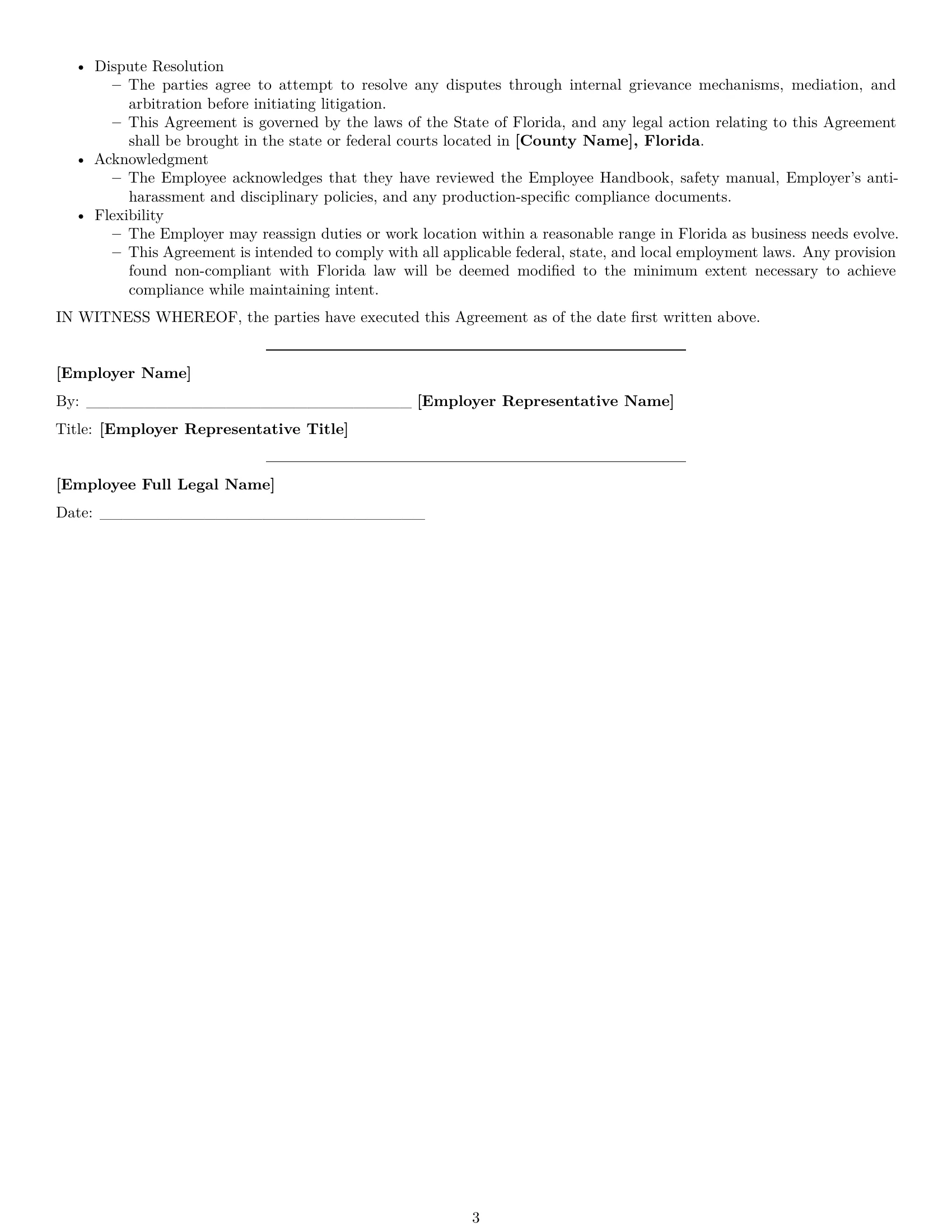 Preview page 3 of Free Florida production worker employment contract template