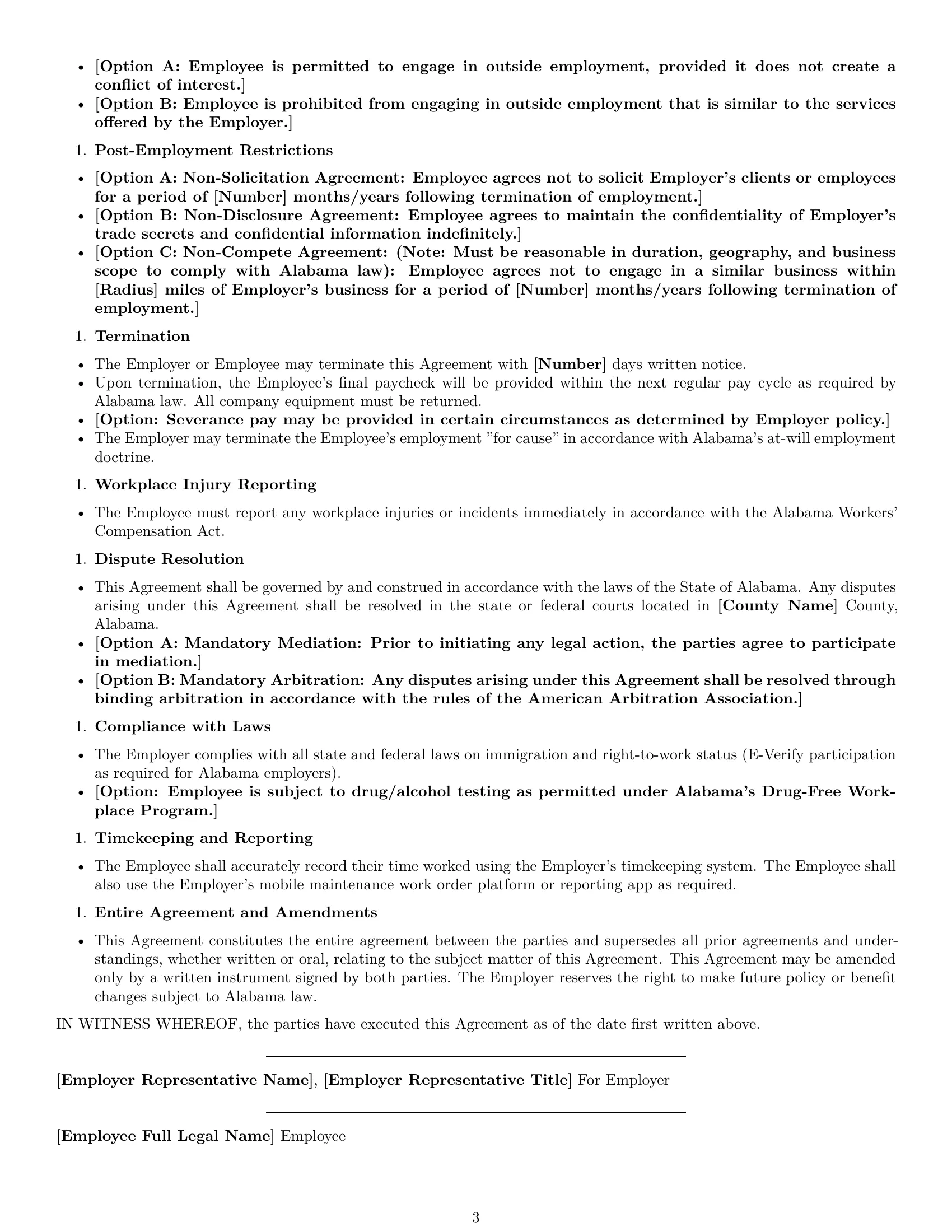 Preview page 3 of Free Alabama maintenance technician employment contract template