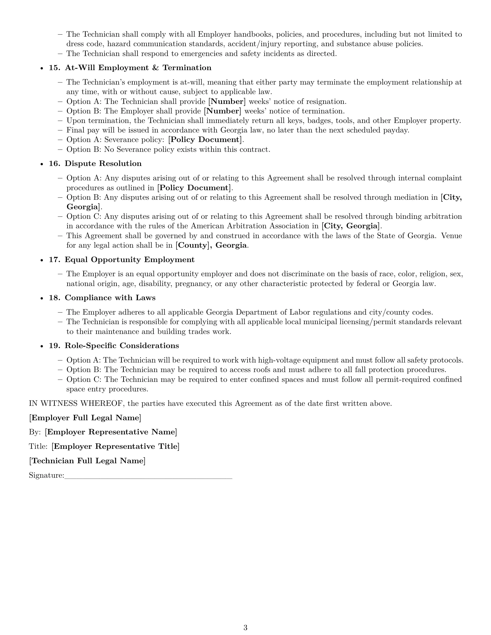 Preview page 3 of Free Georgia maintenance technician employment contract template