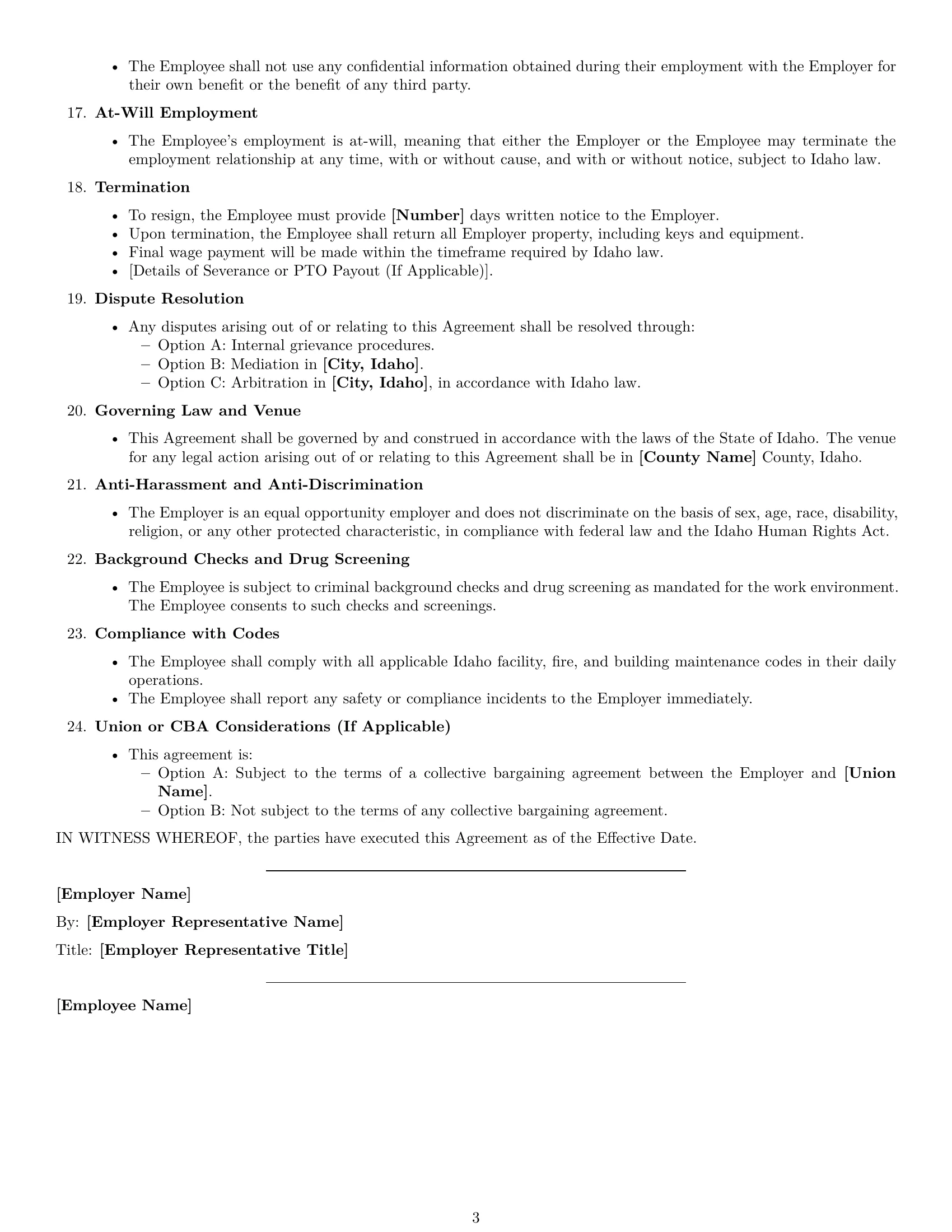 Preview page 3 of Free Idaho maintenance technician employment contract template