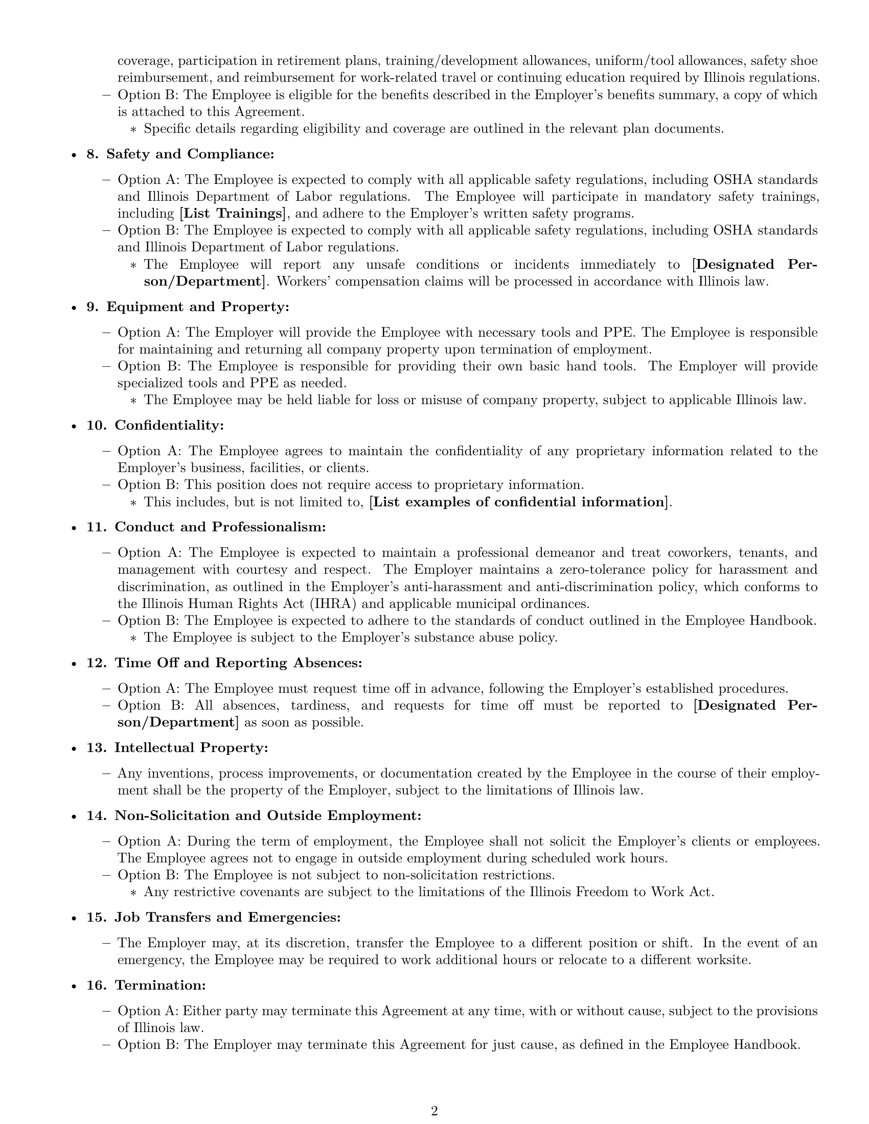 Preview page 2 of Free Illinois maintenance technician employment contract template
