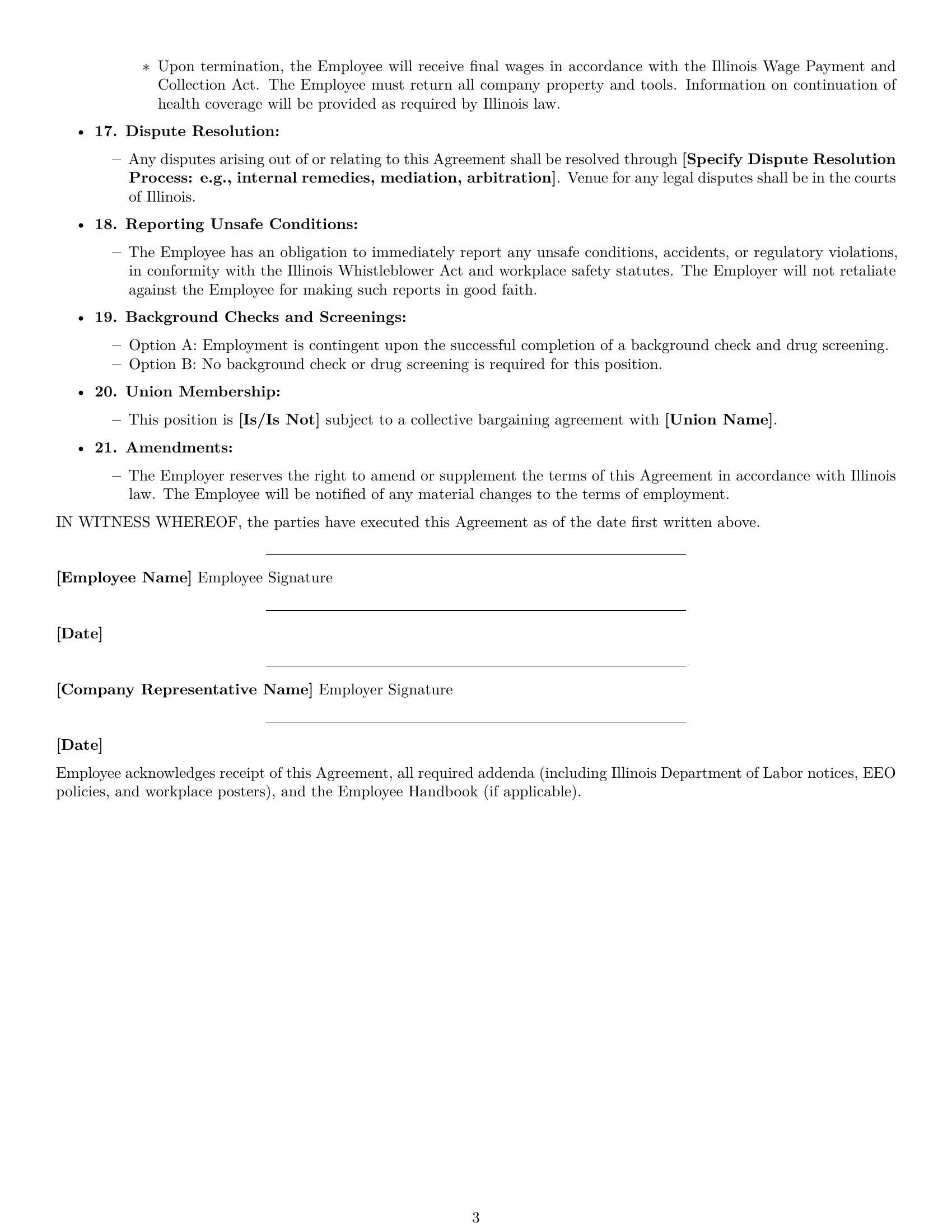 Preview page 3 of Free Illinois maintenance technician employment contract template