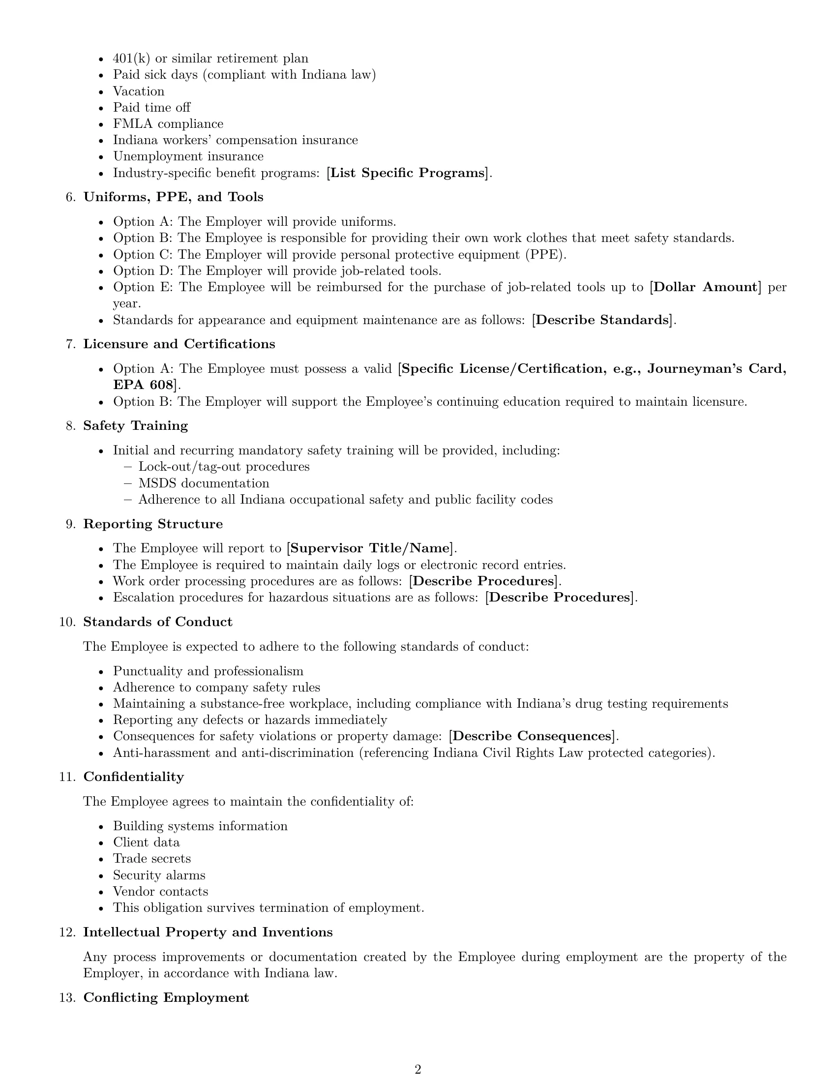 Preview page 2 of Free Indiana maintenance technician employment contract template
