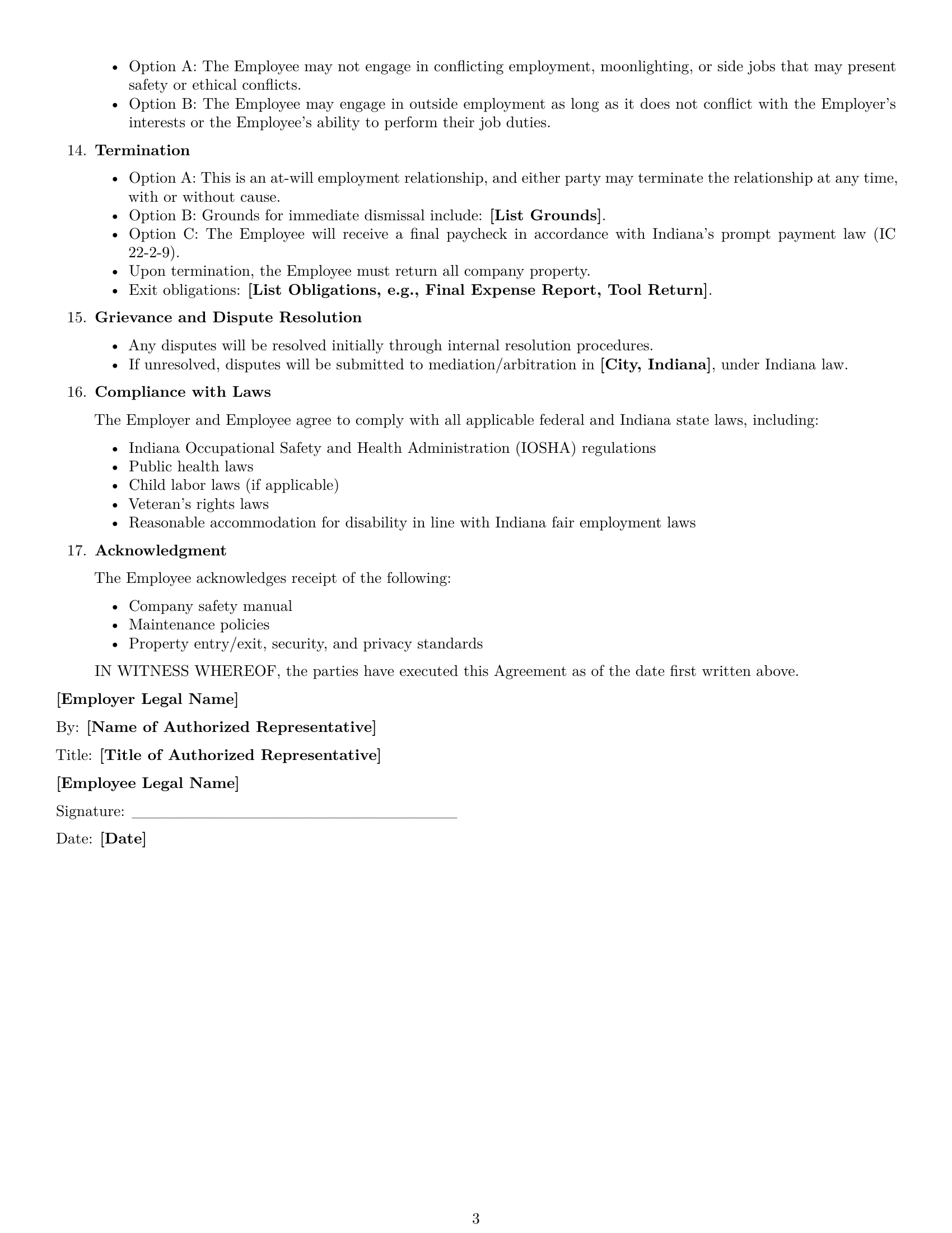 Preview page 3 of Free Indiana maintenance technician employment contract template