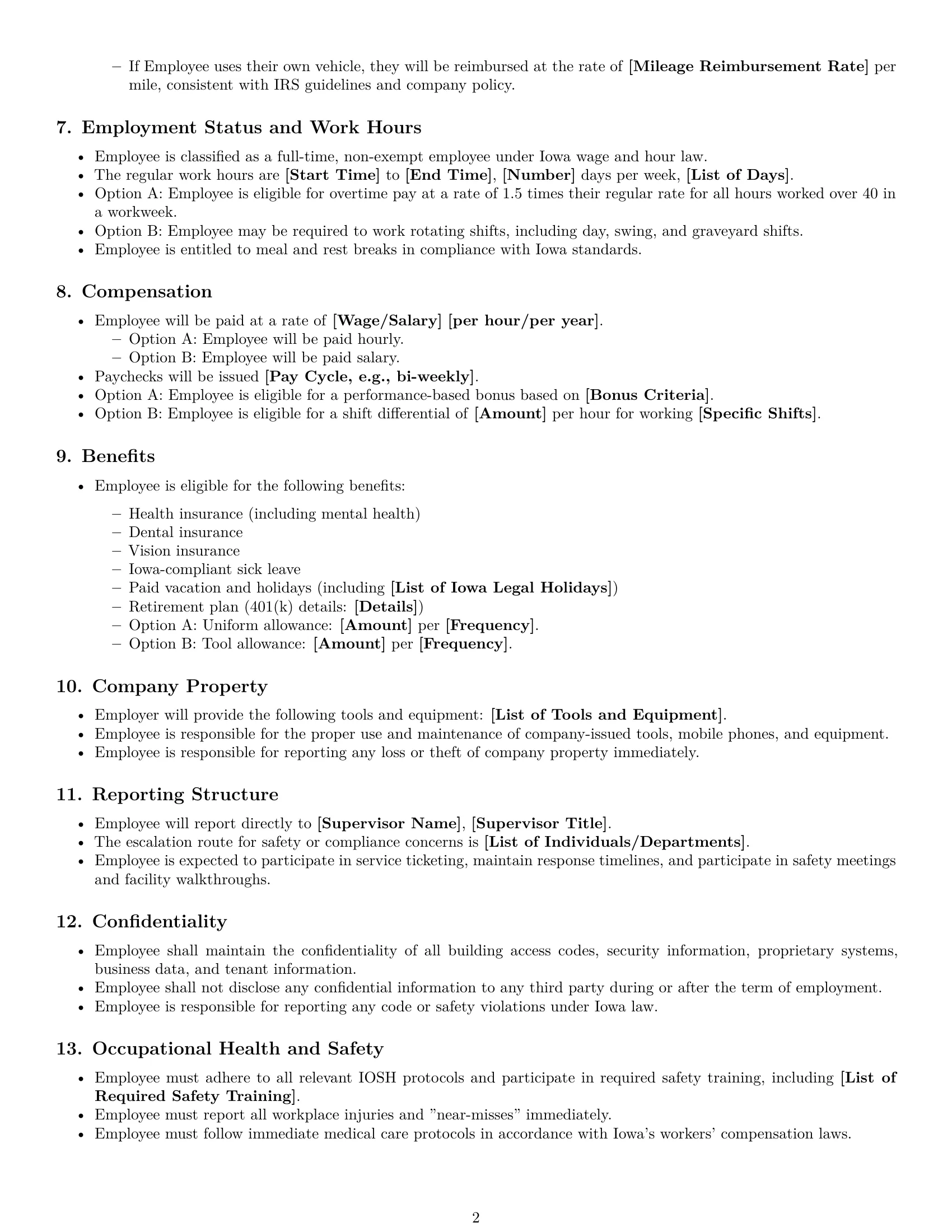 Preview page 2 of Free Iowa maintenance technician employment contract template