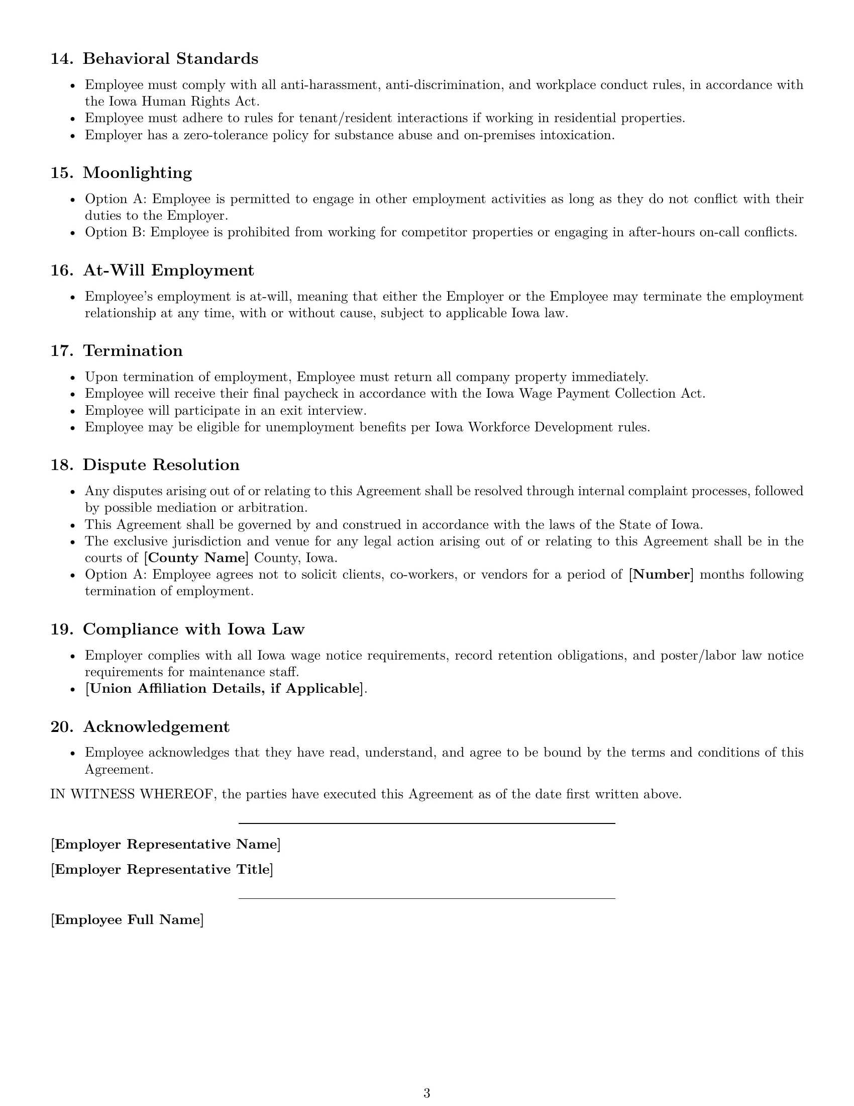 Preview page 3 of Free Iowa maintenance technician employment contract template