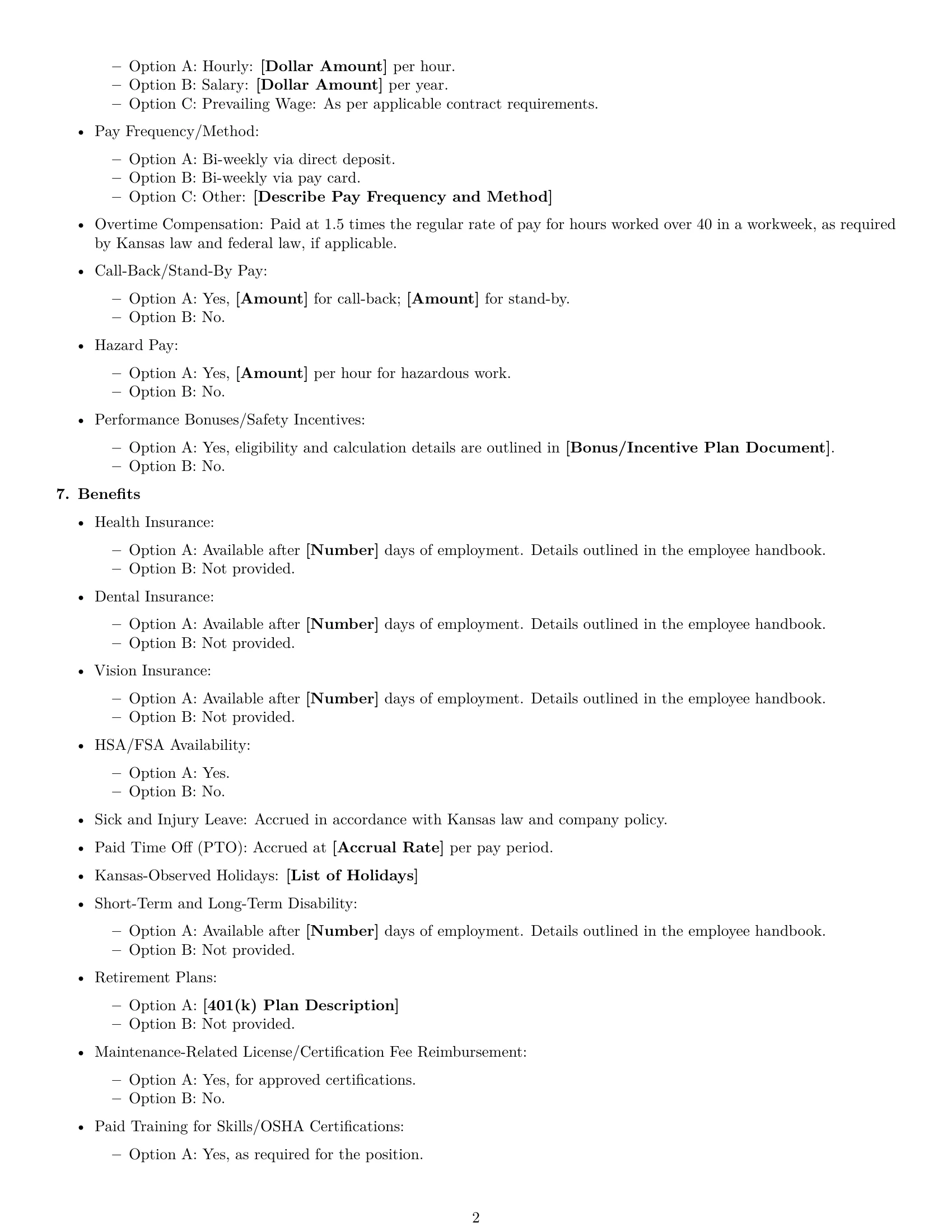 Preview page 2 of Free Kansas maintenance technician employment contract template