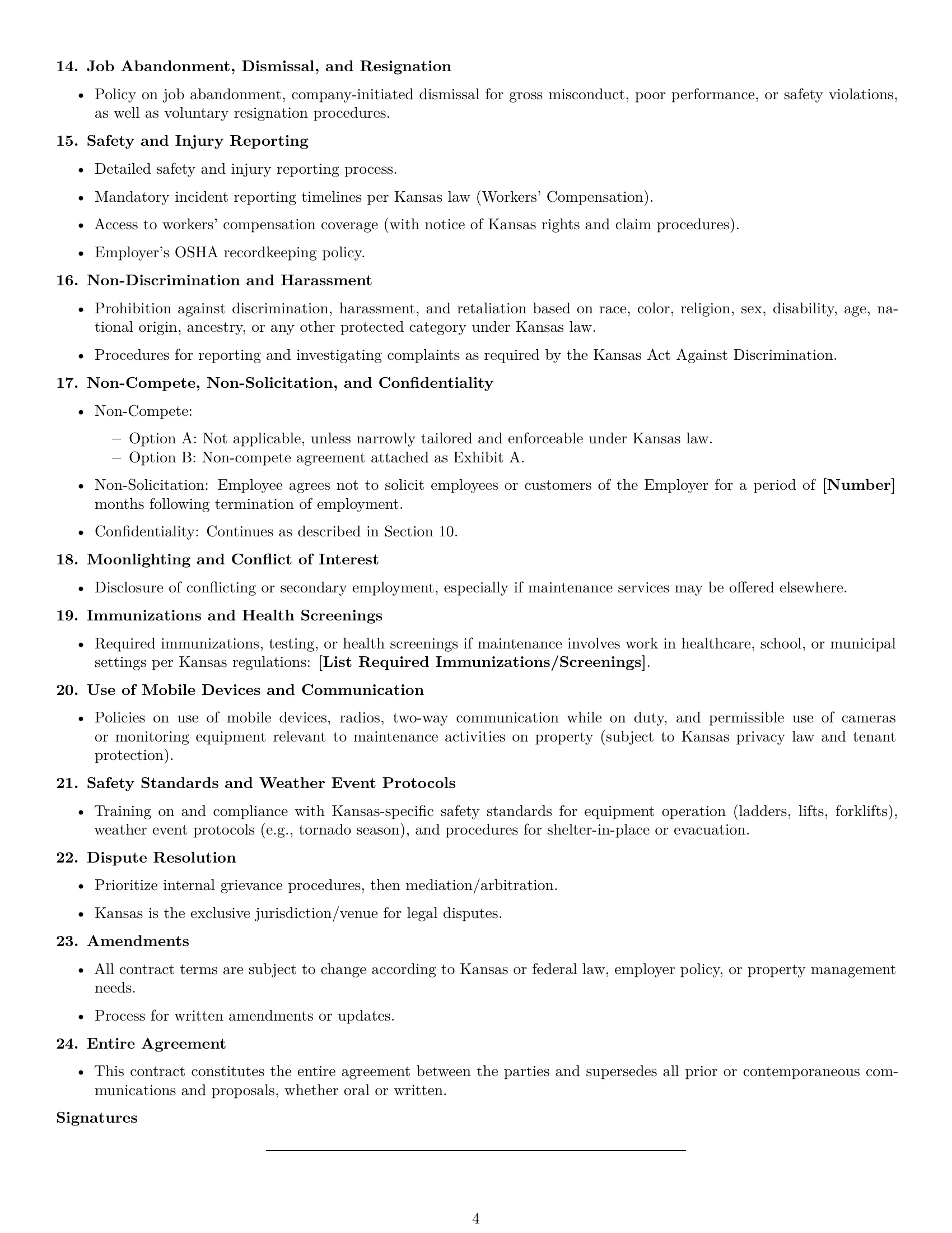 Preview page 4 of Free Kansas maintenance technician employment contract template