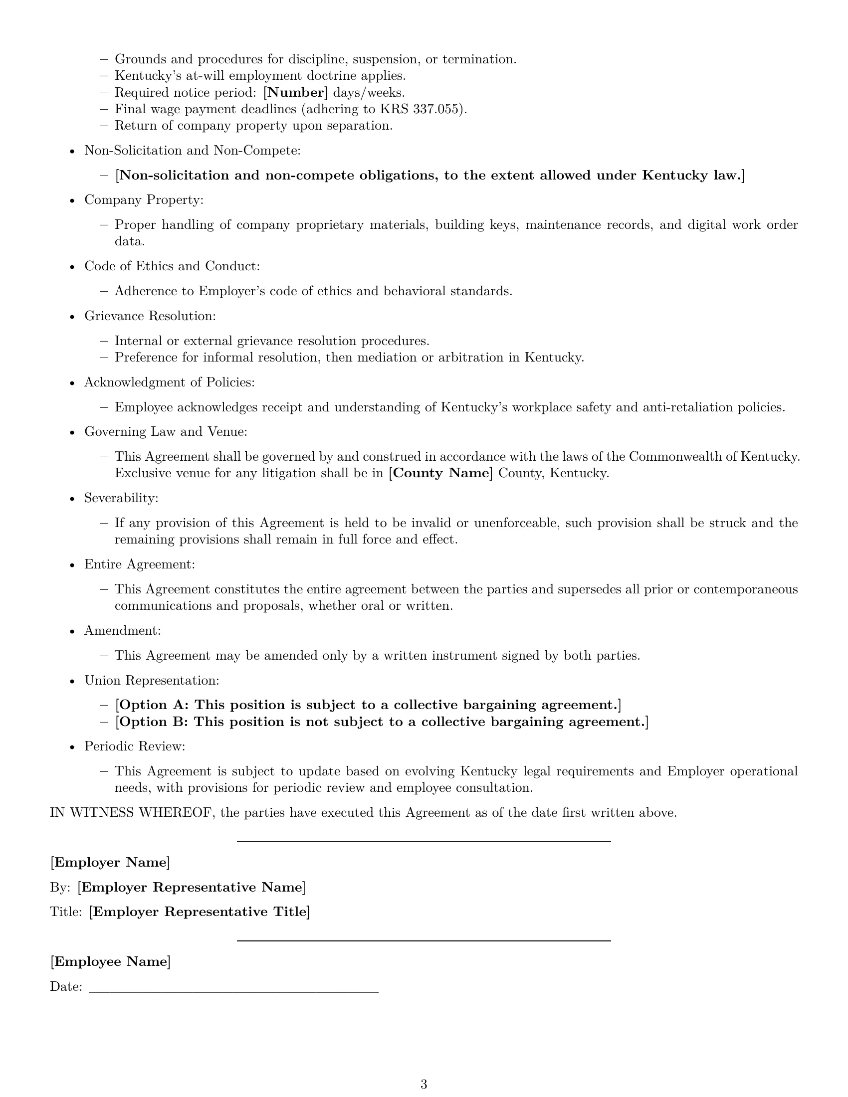 Preview page 3 of Free Kentucky maintenance technician employment contract template