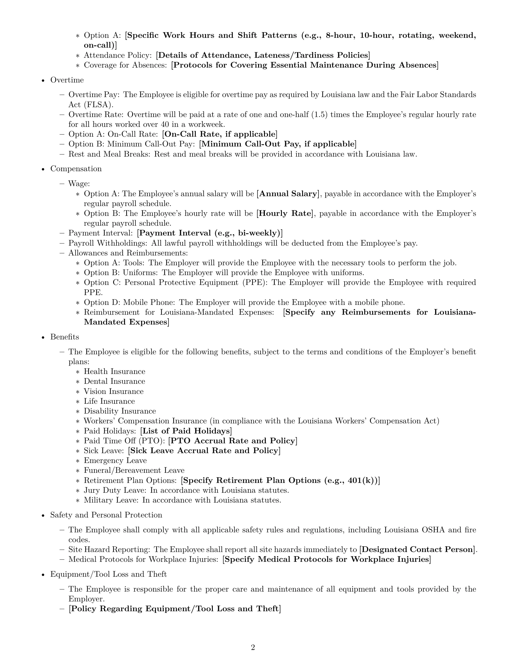 Preview page 2 of Free Louisiana maintenance technician employment contract template