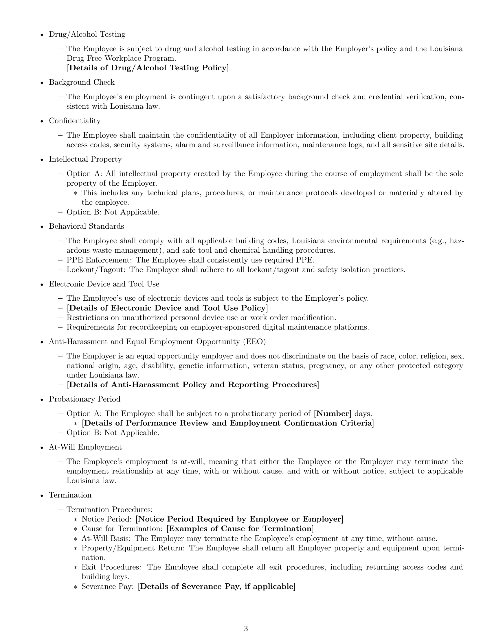 Preview page 3 of Free Louisiana maintenance technician employment contract template