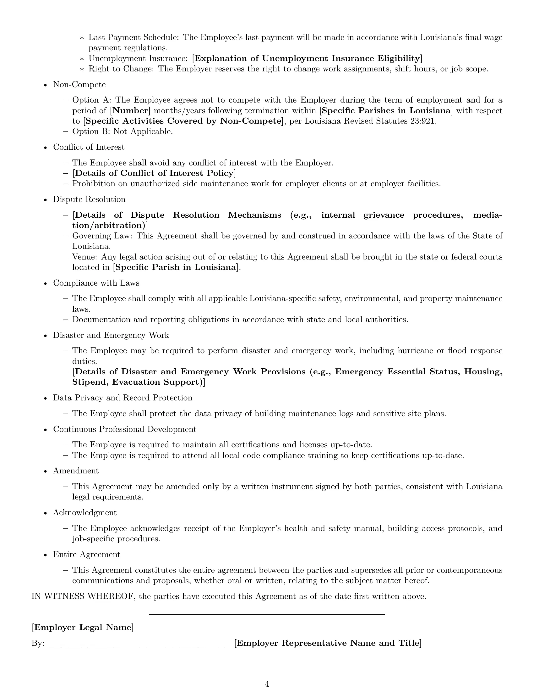 Preview page 4 of Free Louisiana maintenance technician employment contract template
