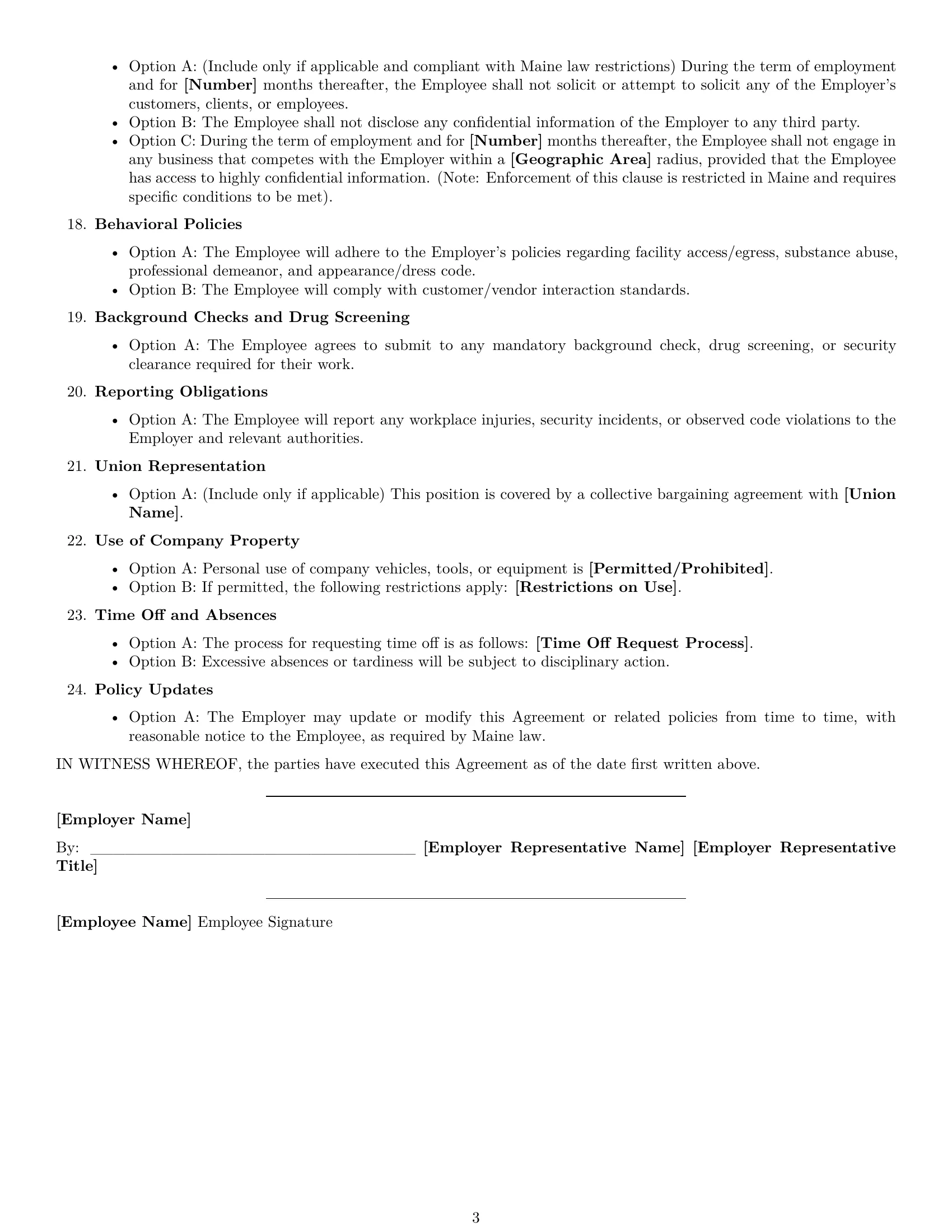 Preview page 3 of Free Maine maintenance technician employment contract template