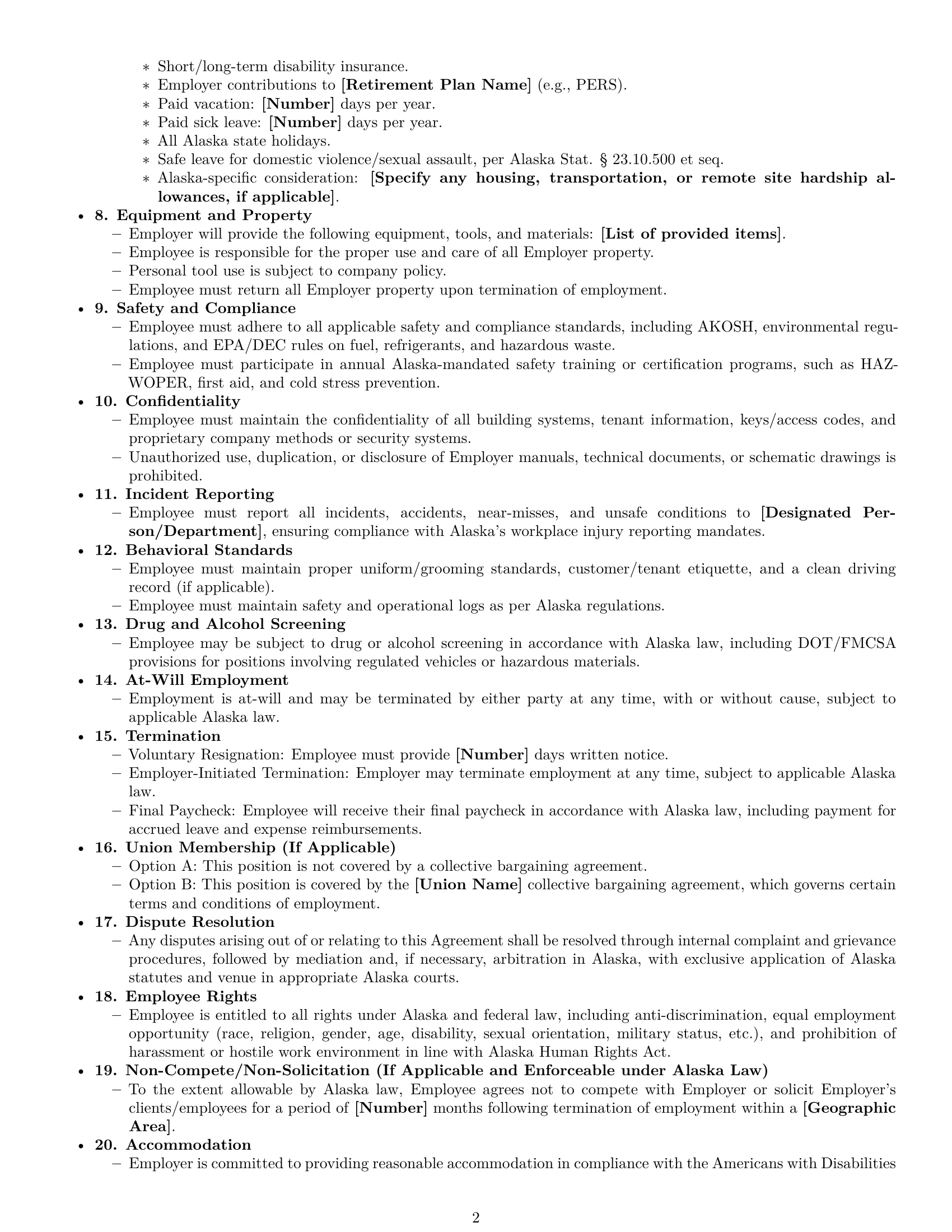 Preview page 2 of Free Alaska maintenance technician employment contract template