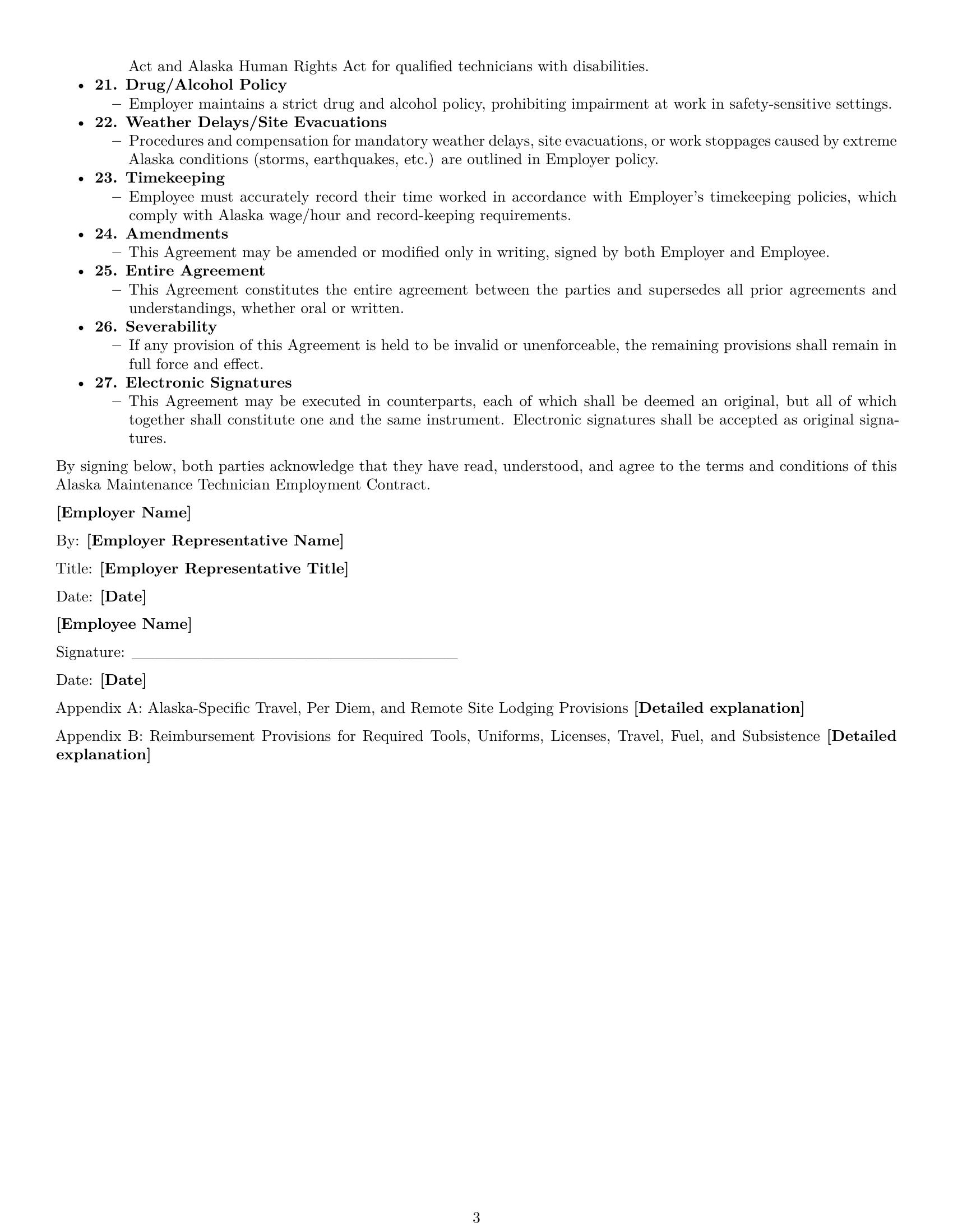 Preview page 3 of Free Alaska maintenance technician employment contract template