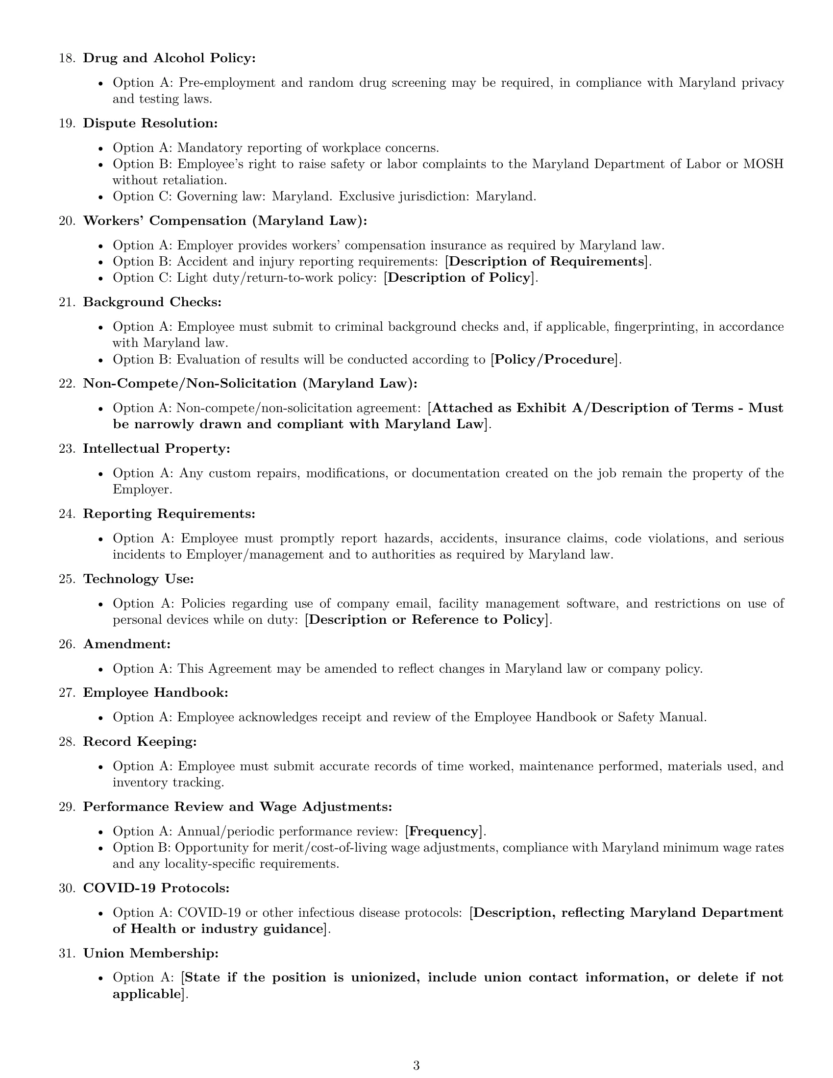 Preview page 3 of Free Maryland maintenance technician employment contract template