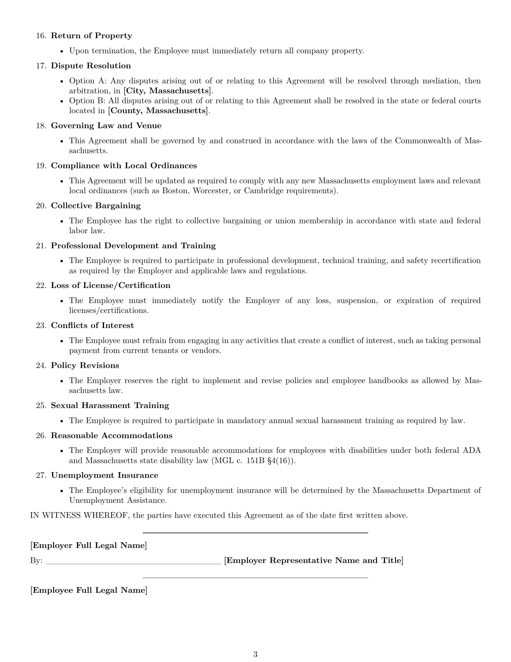 Preview page 3 of Free Massachusetts maintenance technician employment contract template