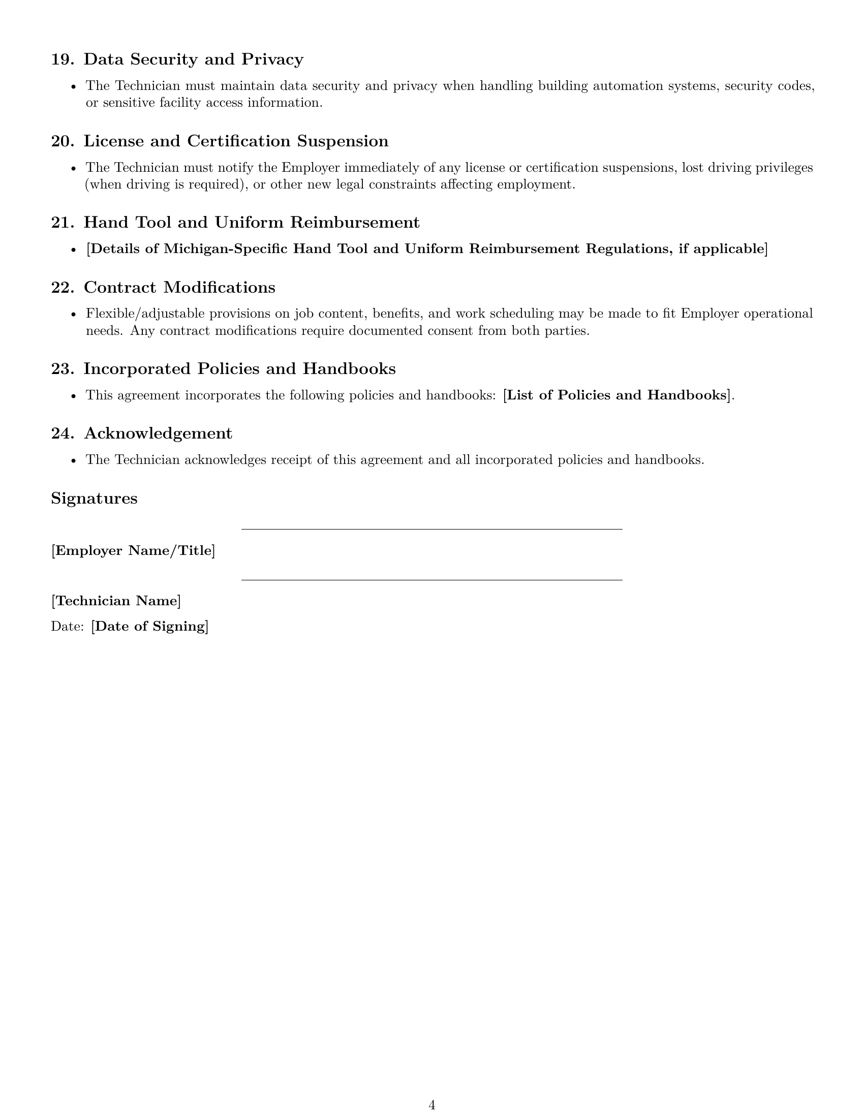 Preview page 4 of Free Michigan maintenance technician employment contract template