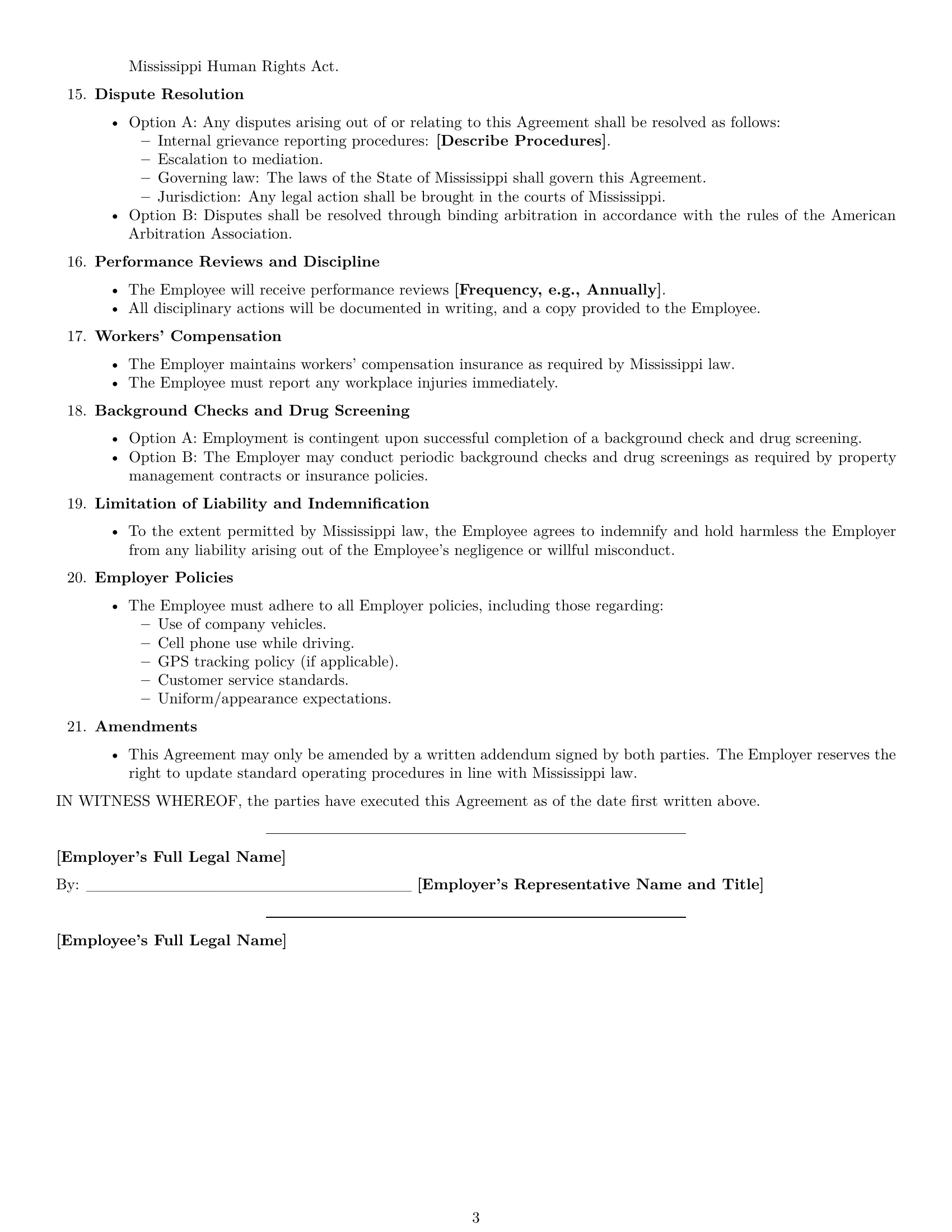 Preview page 3 of Free Mississippi maintenance technician employment contract template