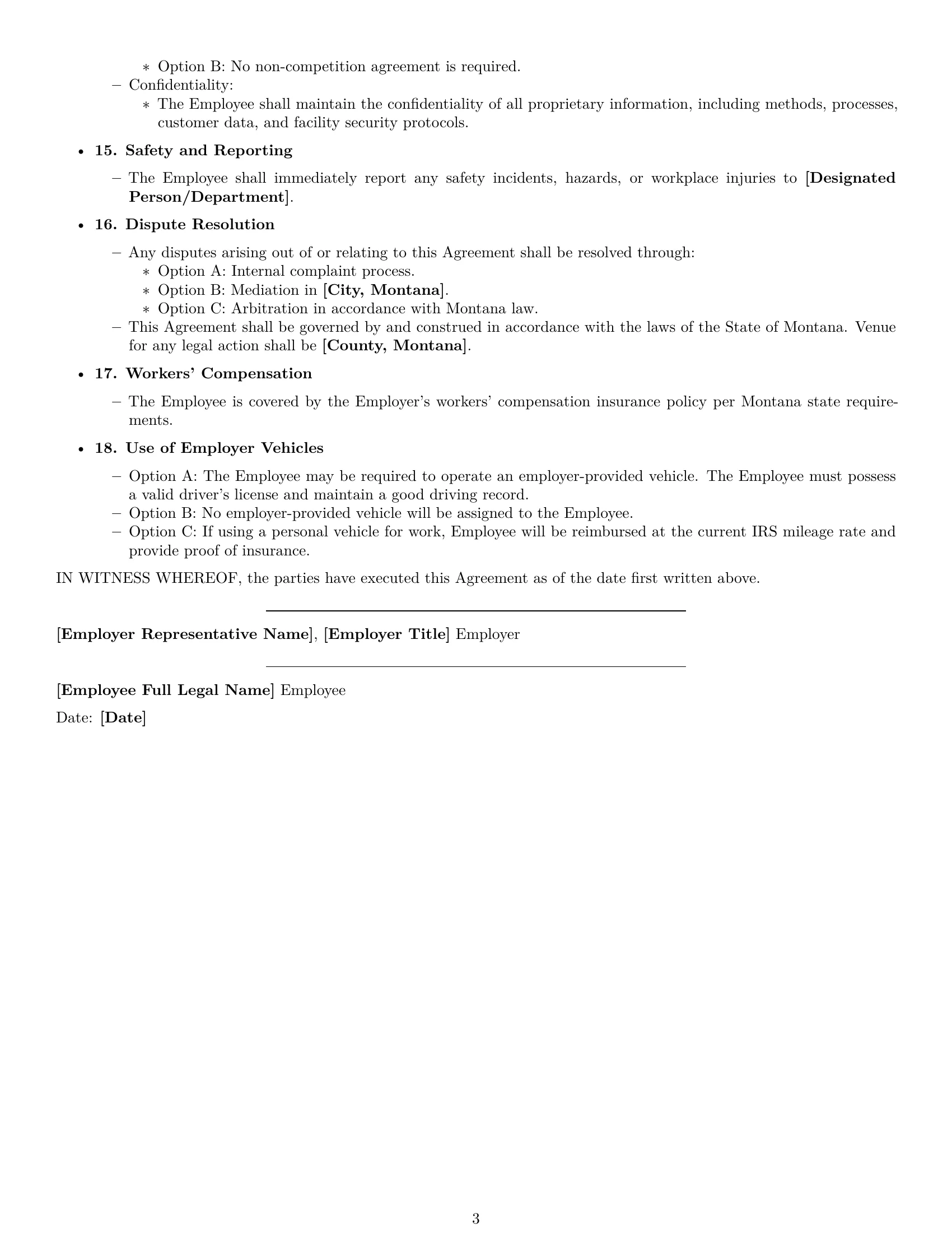 Preview page 3 of Free Montana maintenance technician employment contract template
