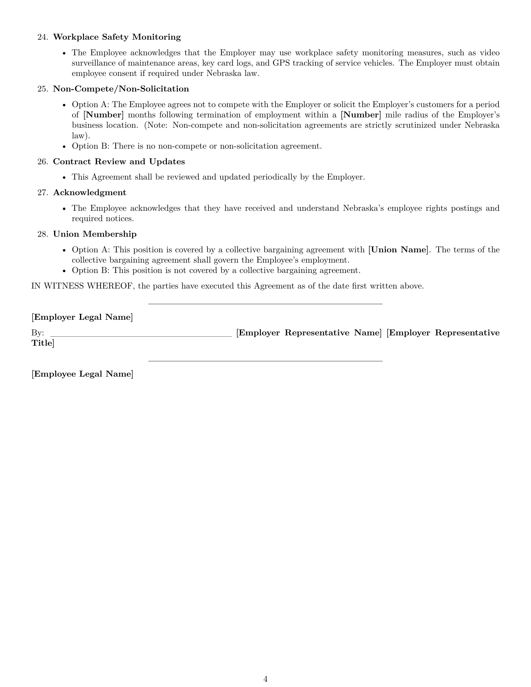 Preview page 4 of Free Nebraska maintenance technician employment contract template