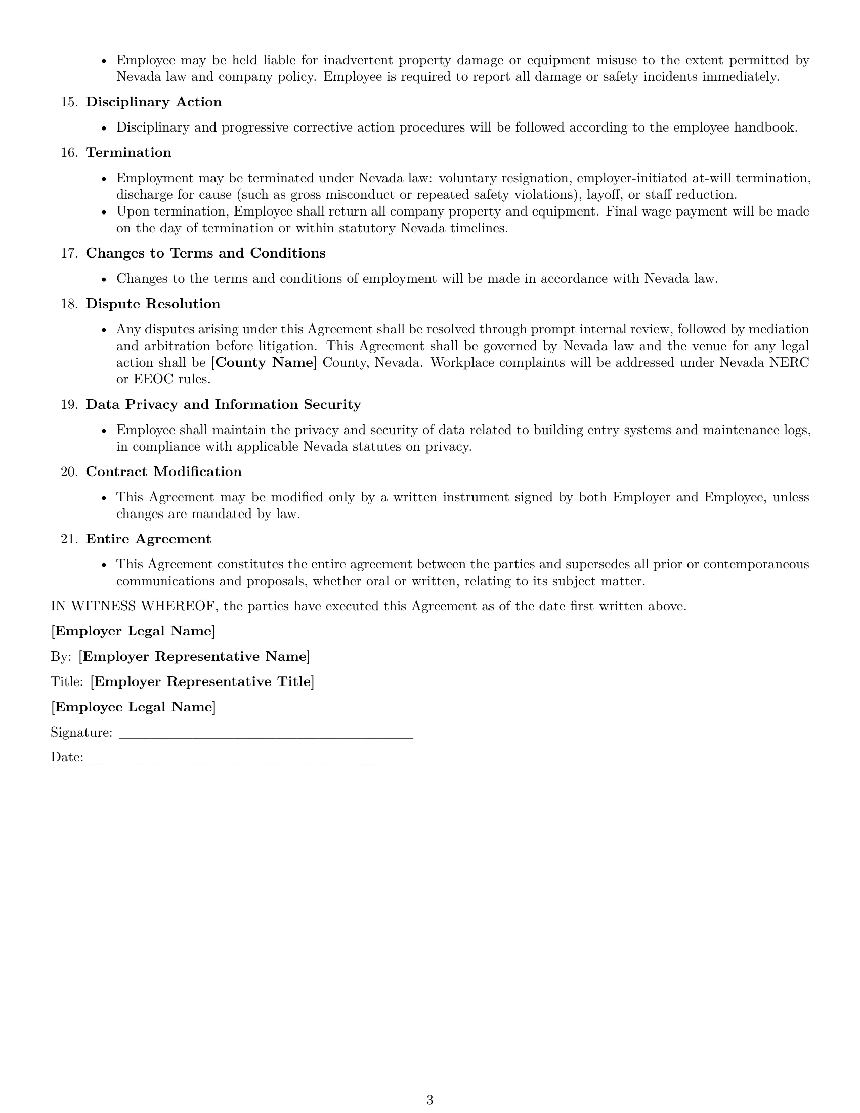 Preview page 3 of Free Nevada maintenance technician employment contract template