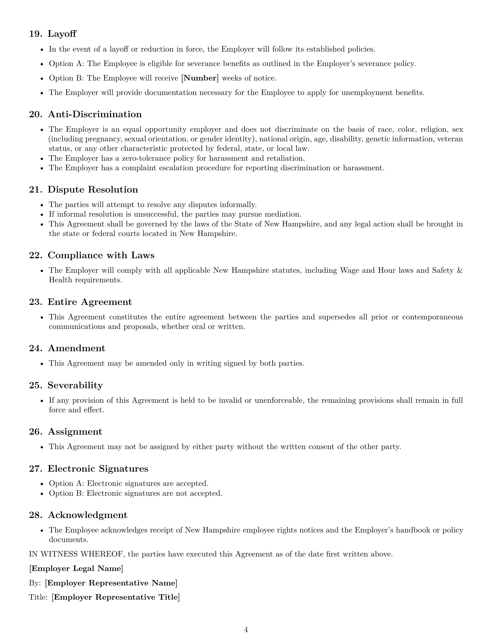 Preview page 4 of Free New Hampshire maintenance technician employment contract template