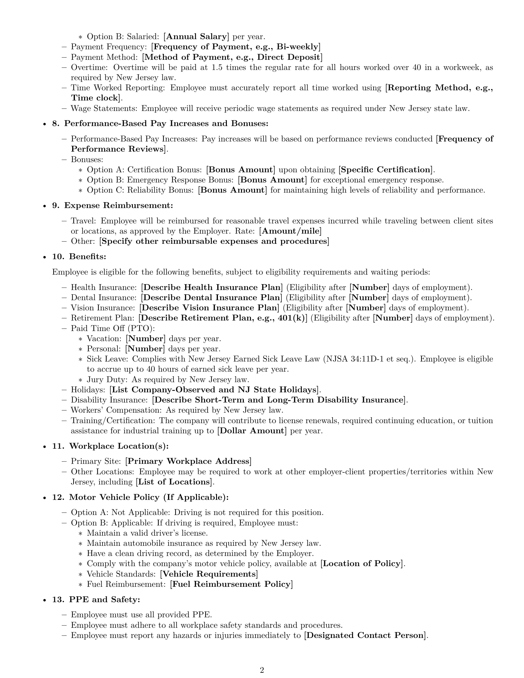 Preview page 2 of Free New Jersey maintenance technician employment contract template