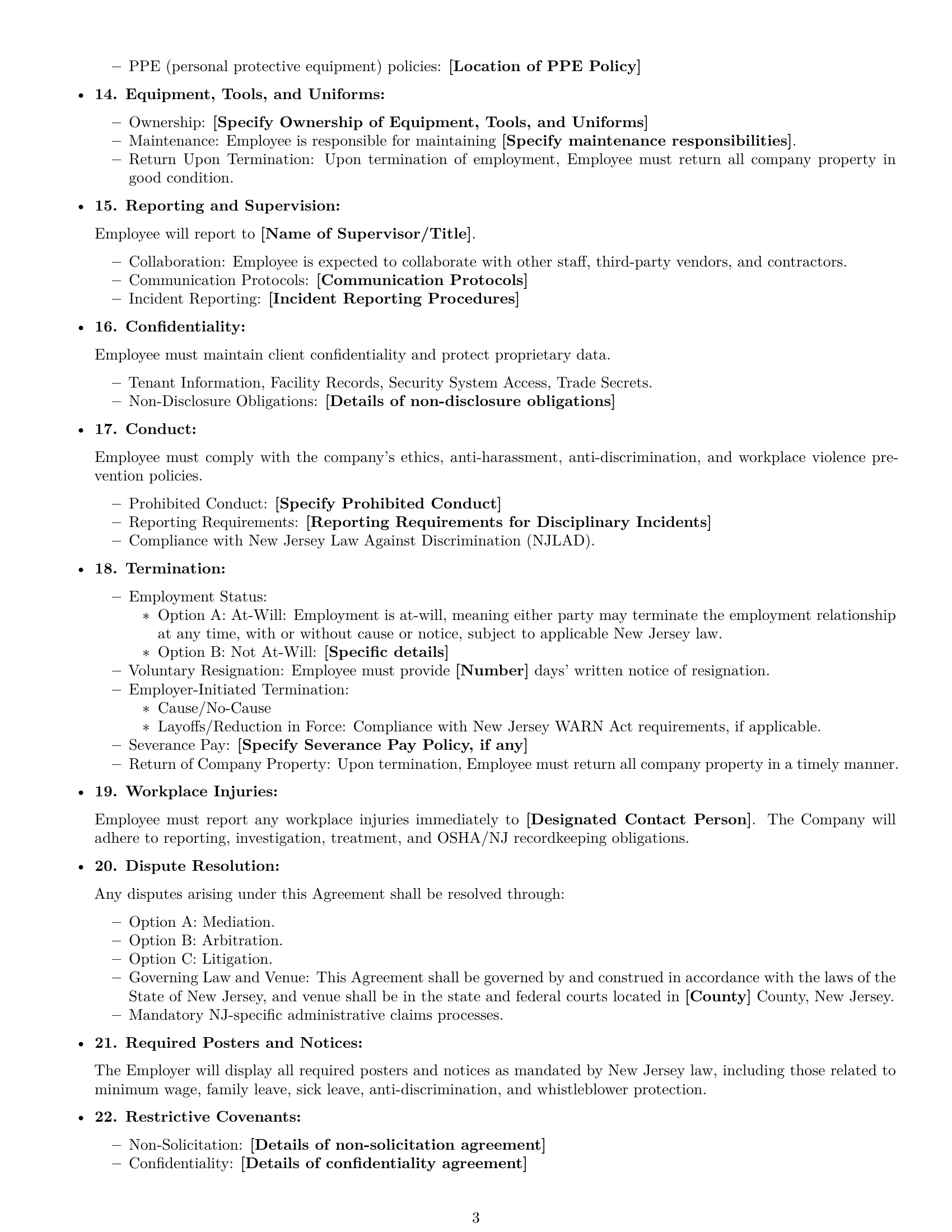 Preview page 3 of Free New Jersey maintenance technician employment contract template