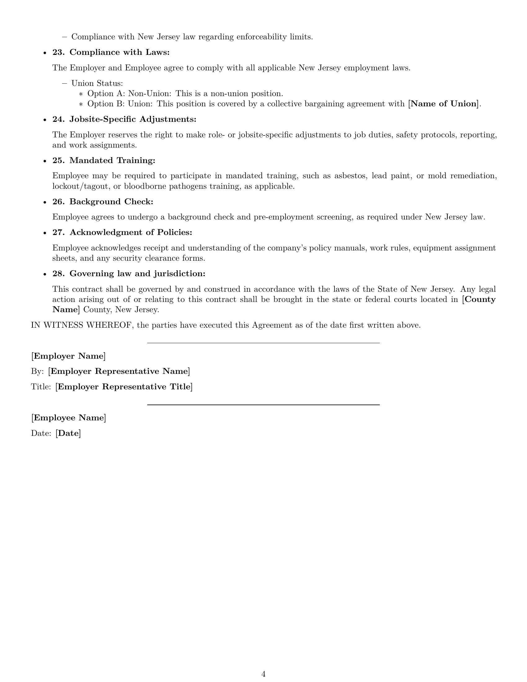 Preview page 4 of Free New Jersey maintenance technician employment contract template