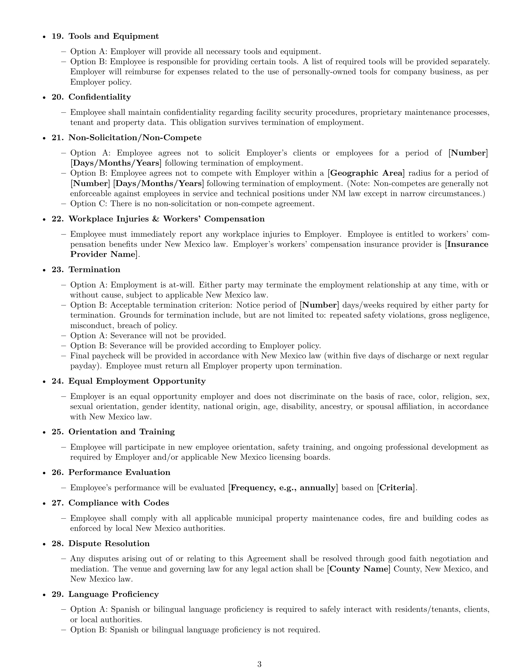 Preview page 3 of Free New Mexico maintenance technician employment contract template