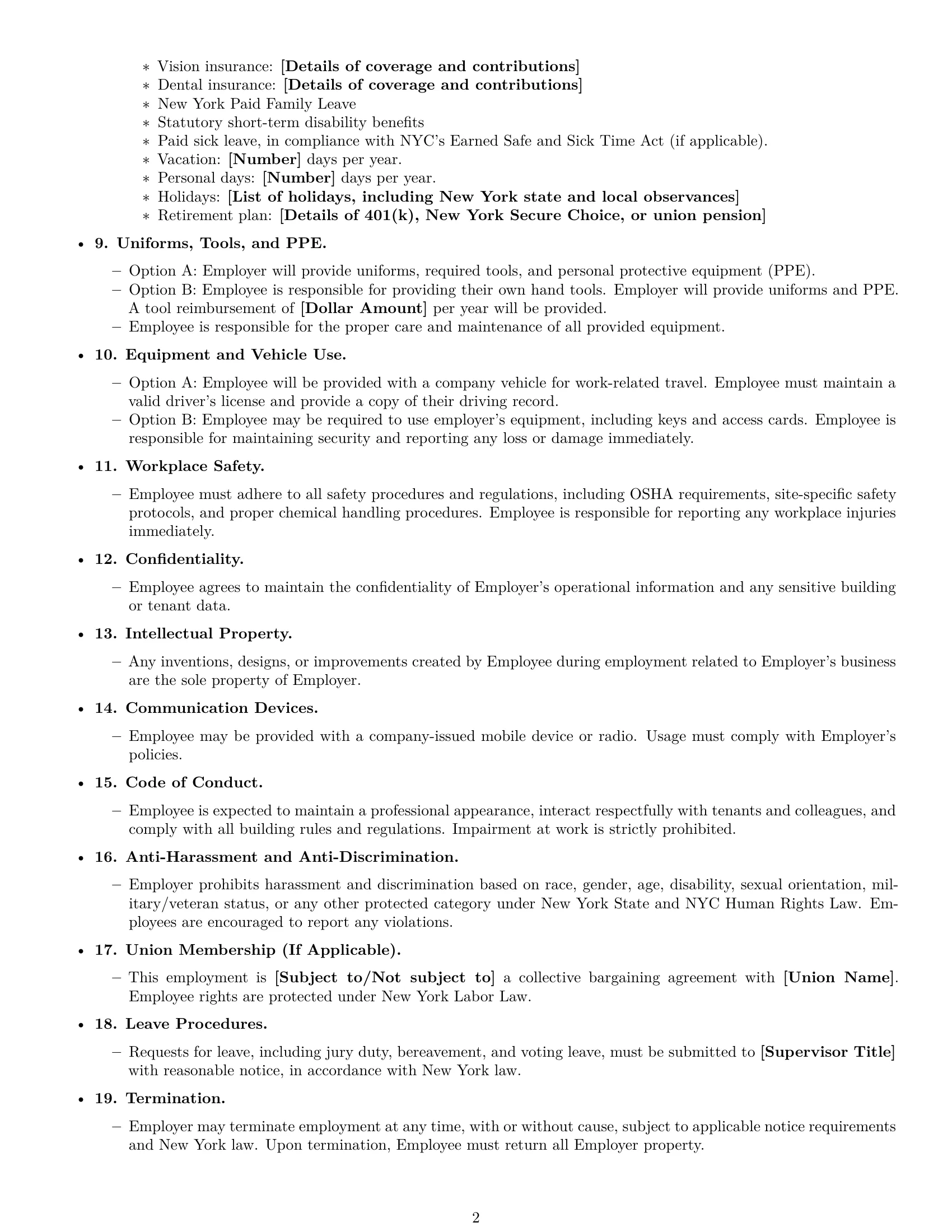 Preview page 2 of Free New York maintenance technician employment contract template