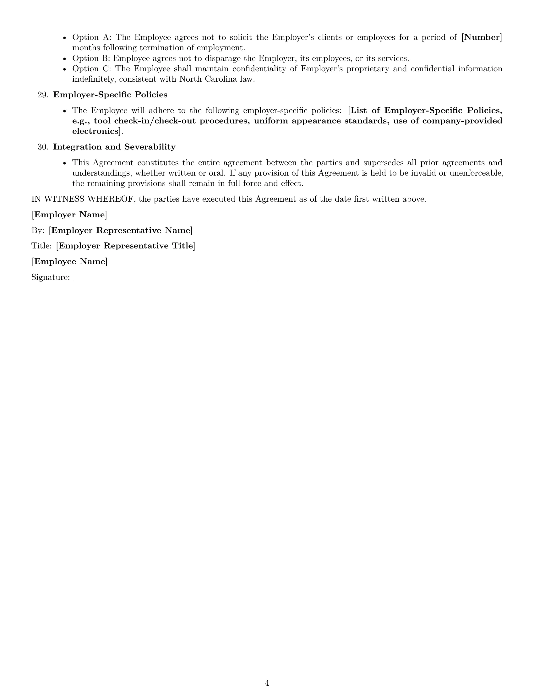 Preview page 4 of Free North Carolina maintenance technician employment contract template
