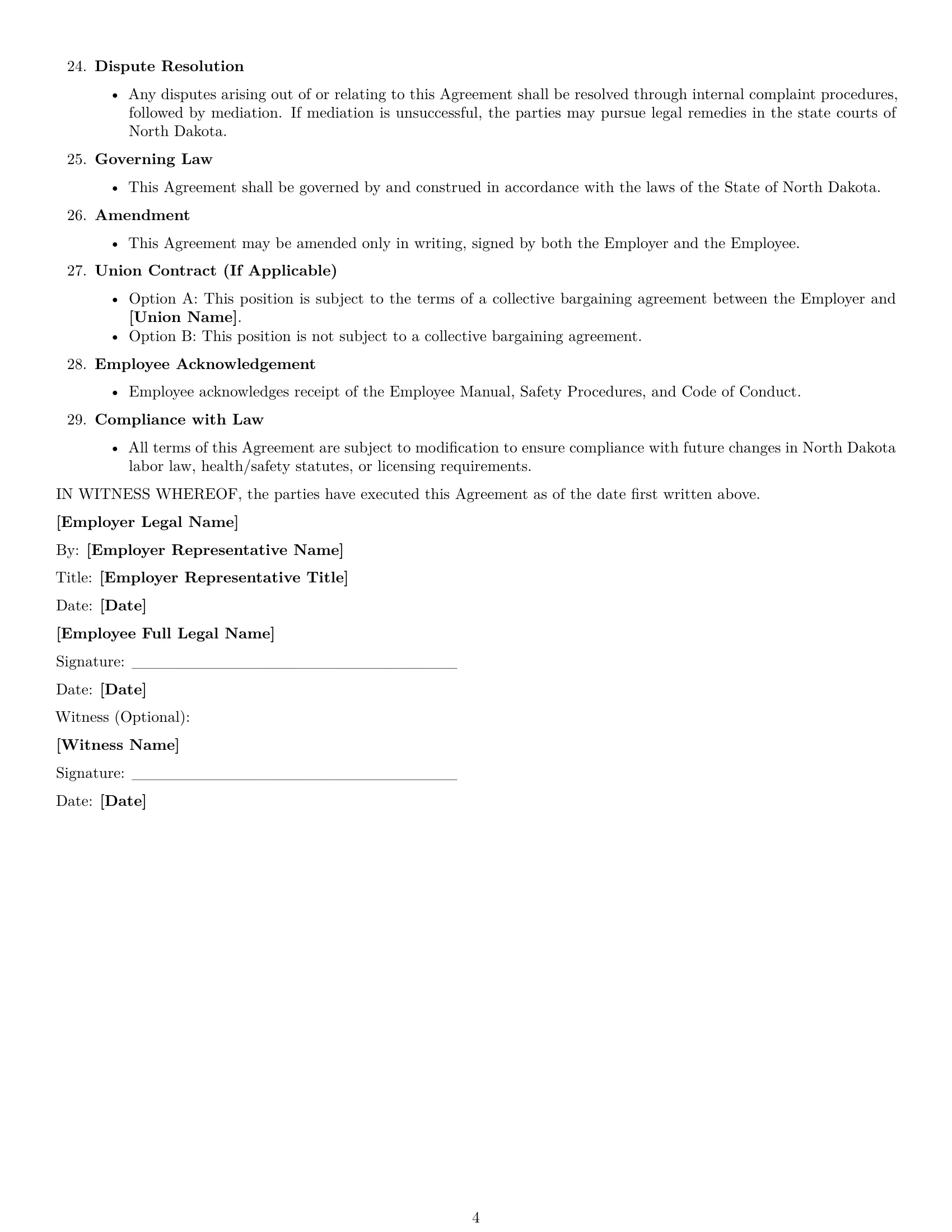 Preview page 4 of Free North Dakota maintenance technician employment contract template