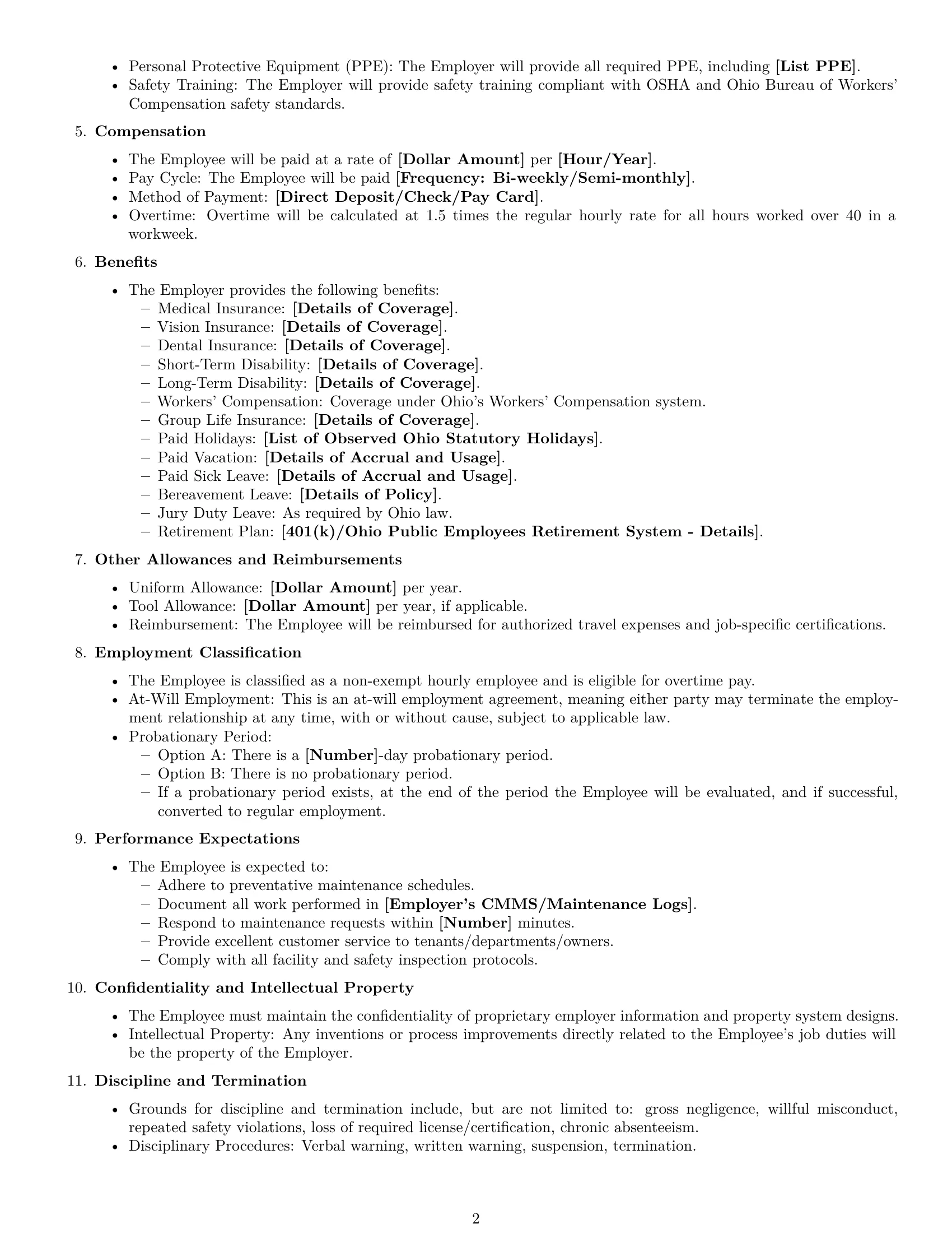 Preview page 2 of Free Ohio maintenance technician employment contract template