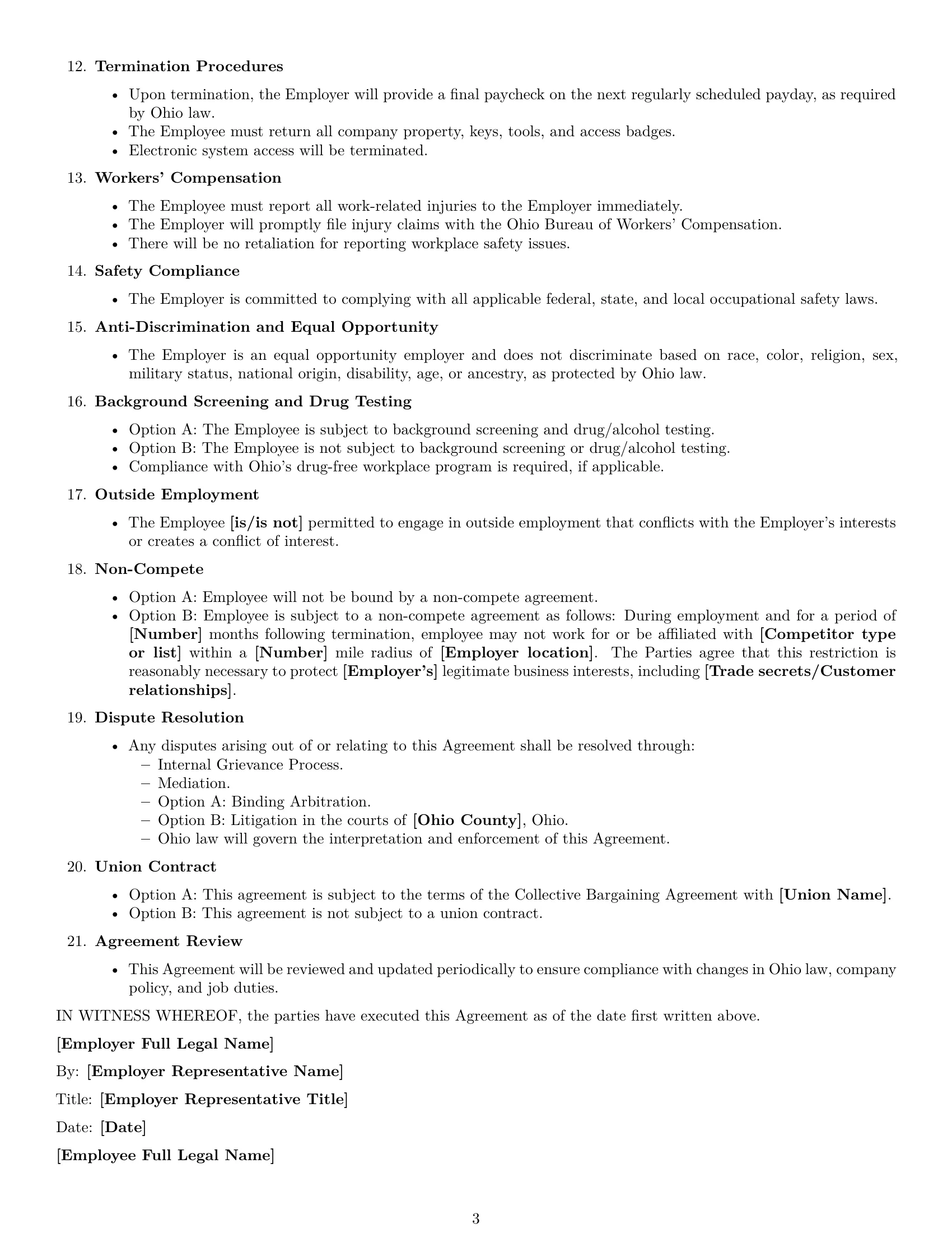 Preview page 3 of Free Ohio maintenance technician employment contract template