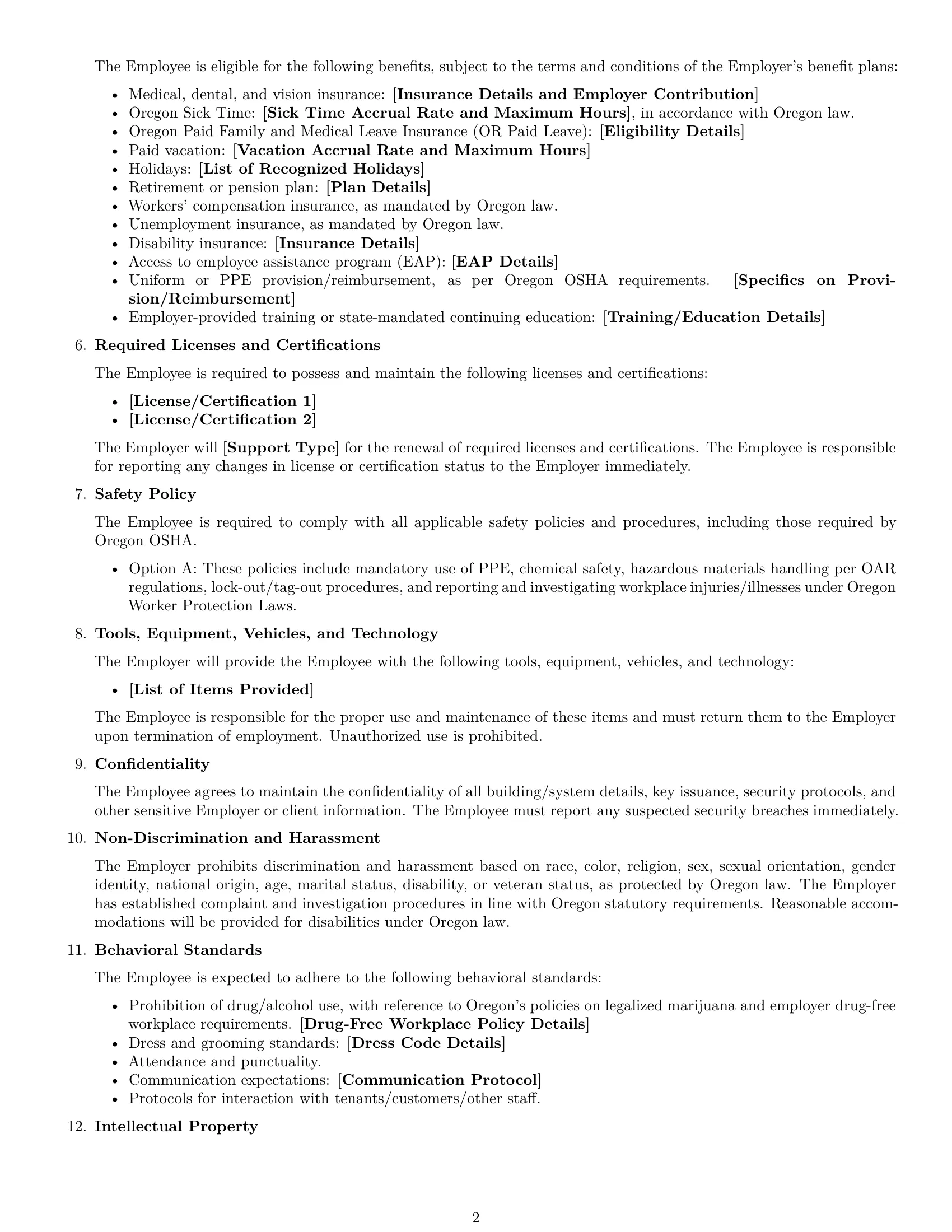 Preview page 2 of Free Oregon maintenance technician employment contract template