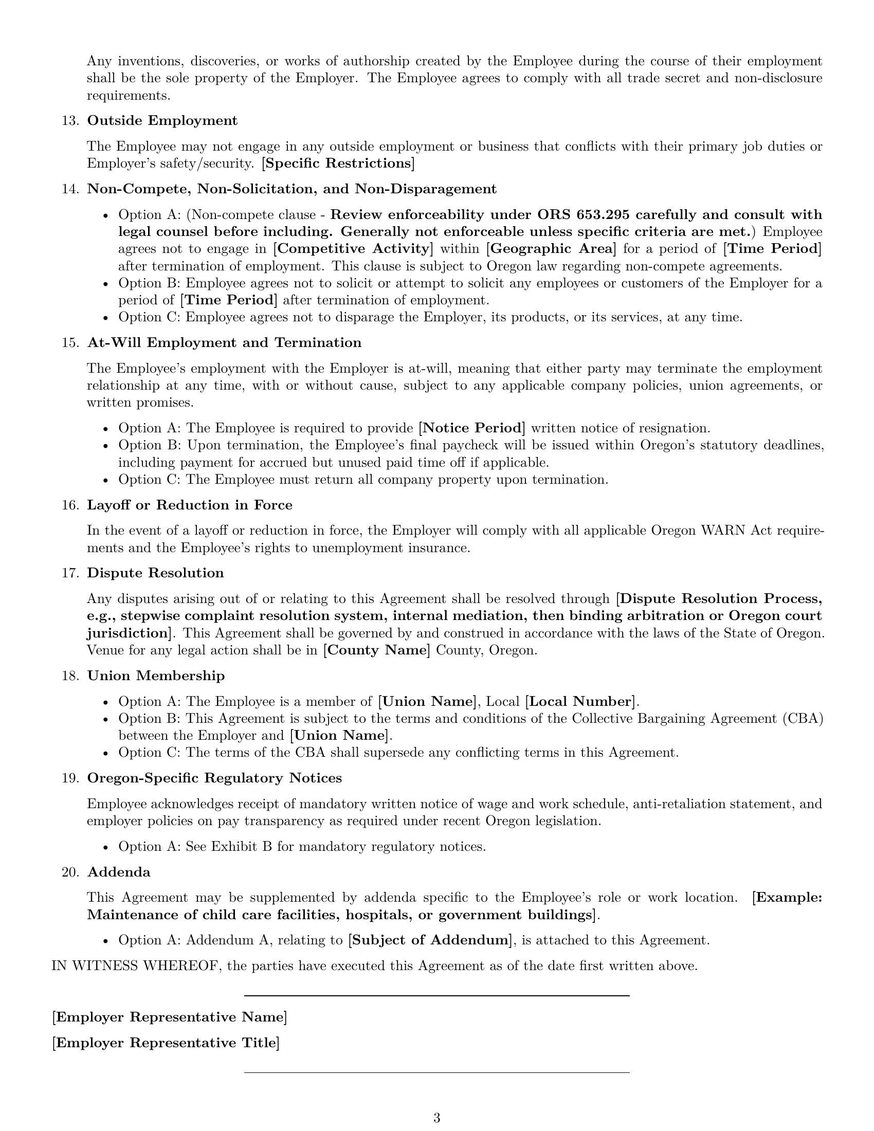 Preview page 3 of Free Oregon maintenance technician employment contract template