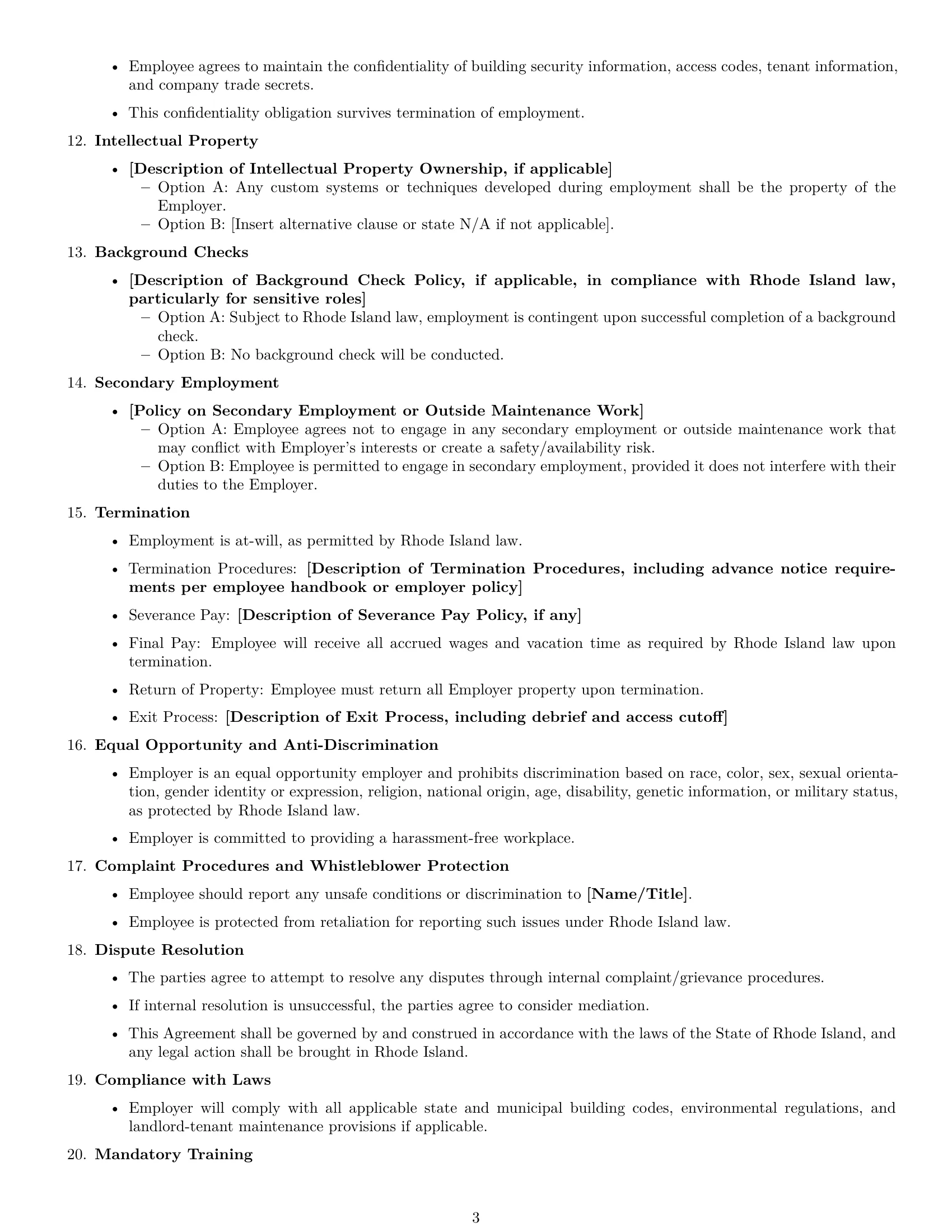 Preview page 3 of Free Rhode Island maintenance technician employment contract template